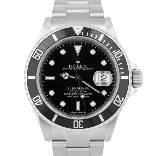 MINT Rolex Submariner Date Stainless Steel Black REHAUT 40mm Oyster Watch 16610