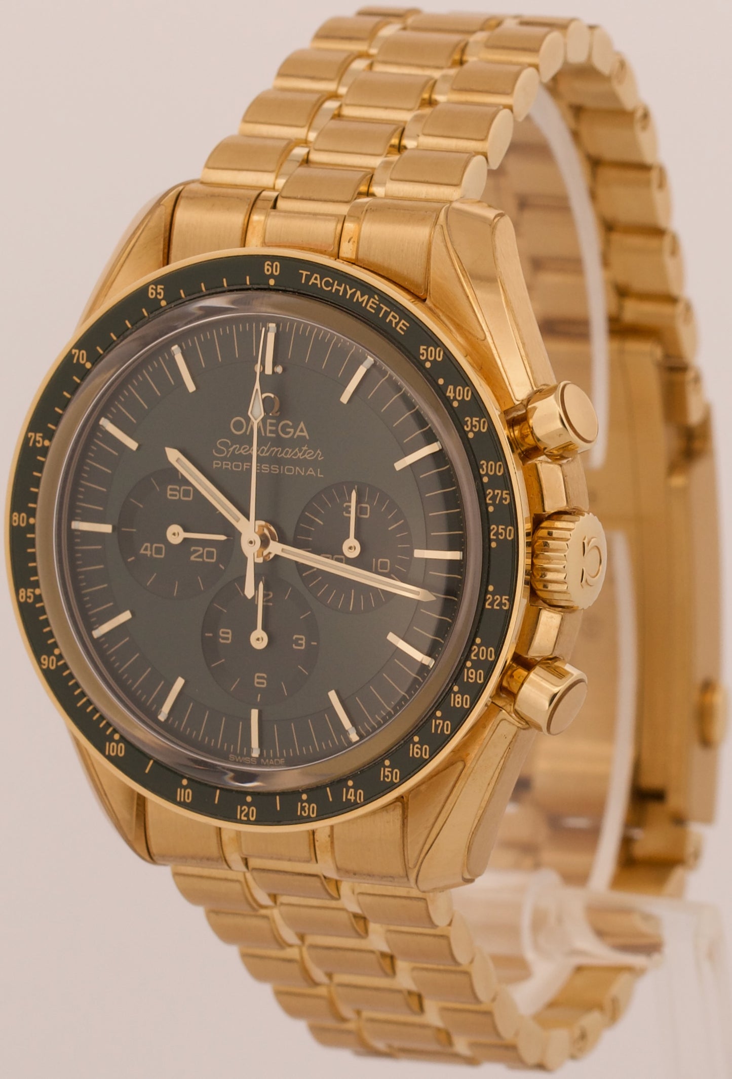 2023 PAPERS Omega Speedmaster GREEN Moonshine 18K Gold 310.60.42.50.10.001 BOX