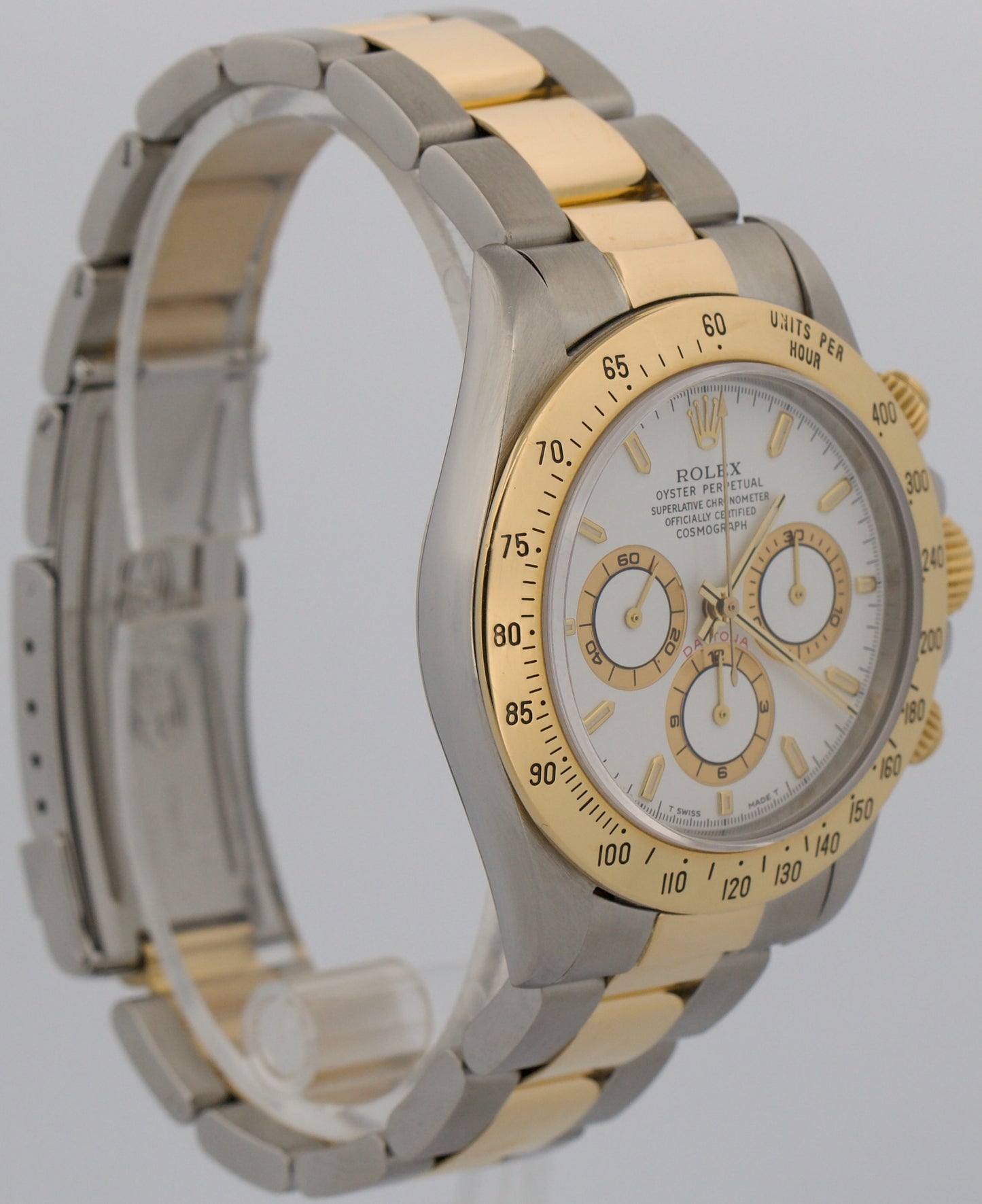 1996 Rolex Daytona Cosmograph WHITE Two-Tone 18K Yellow Gold Steel Watch 16523