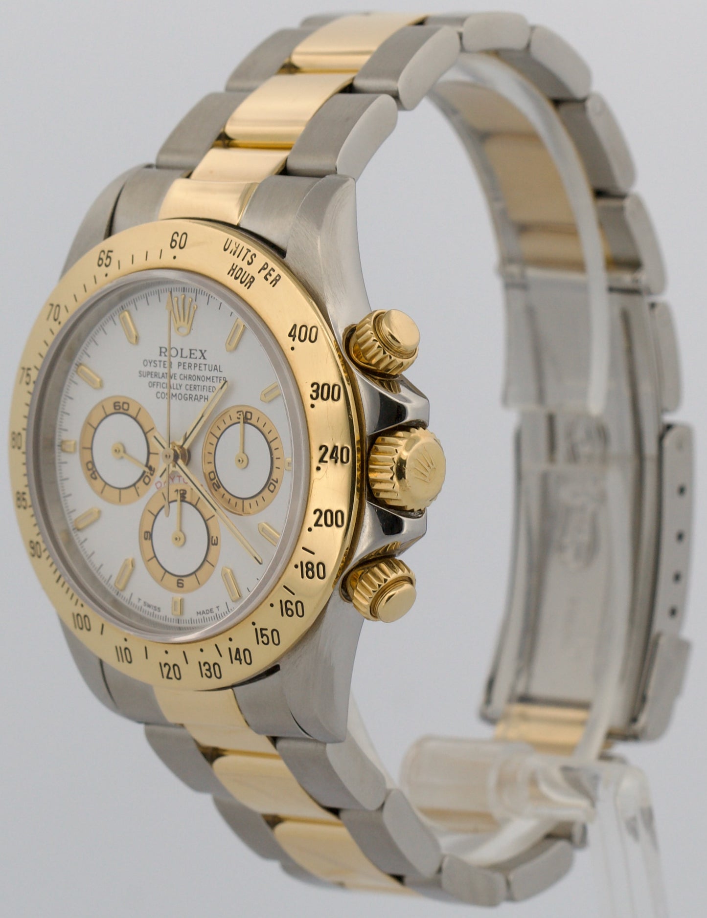 1996 Rolex Daytona Cosmograph WHITE Two-Tone 18K Yellow Gold Steel Watch 16523
