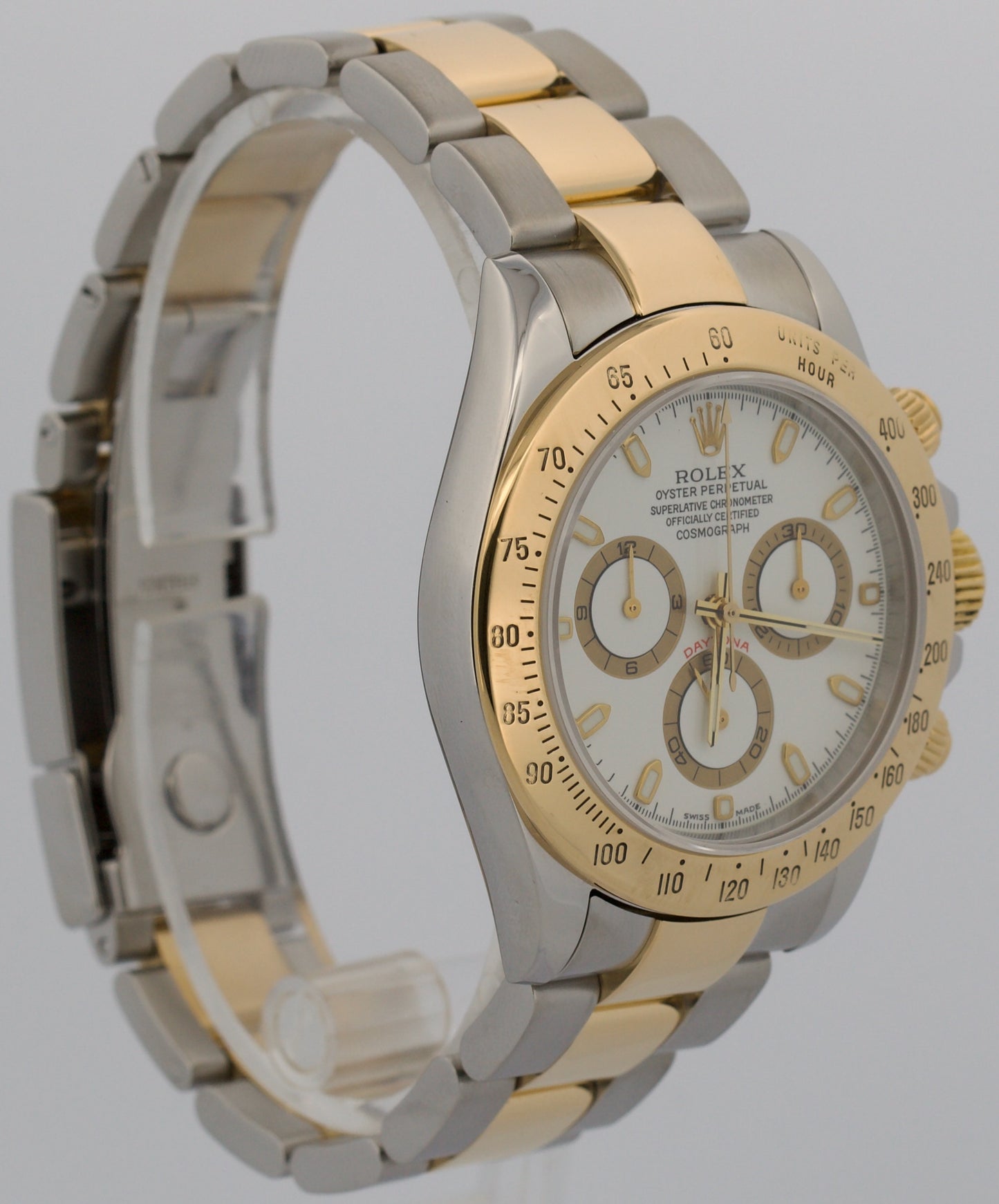 Rolex Daytona Cosmograph WHITE 18K Yellow Gold Two-Tone Steel Watch 116523