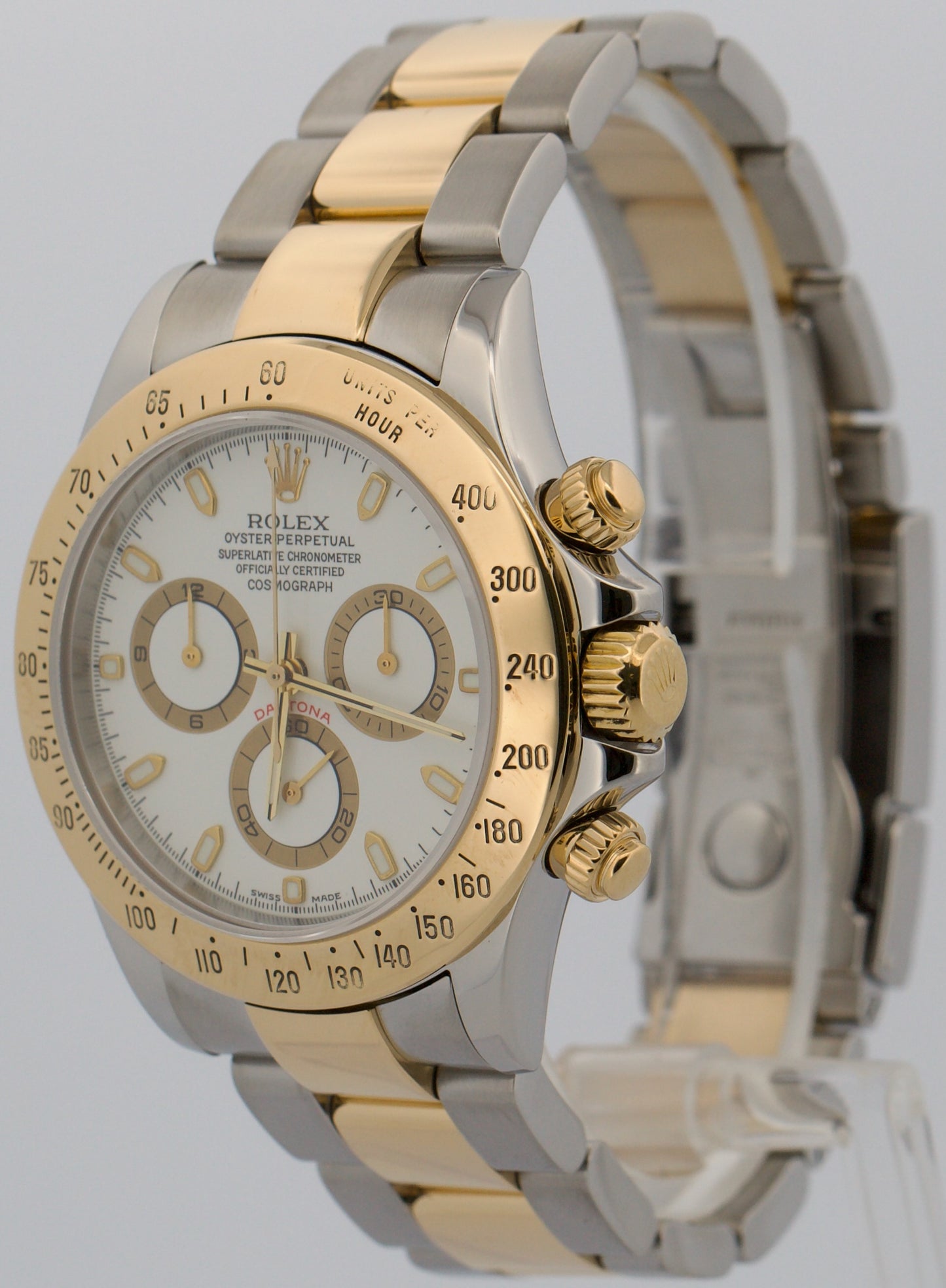 Rolex Daytona Cosmograph WHITE 18K Yellow Gold Two-Tone Steel Watch 116523