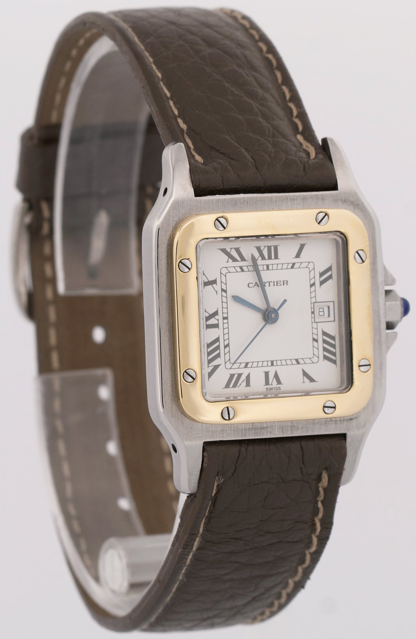 Cartier Santos Two-Tone 18k Gold Steel Ivory Roman Leather 29mm 2961 Automatic