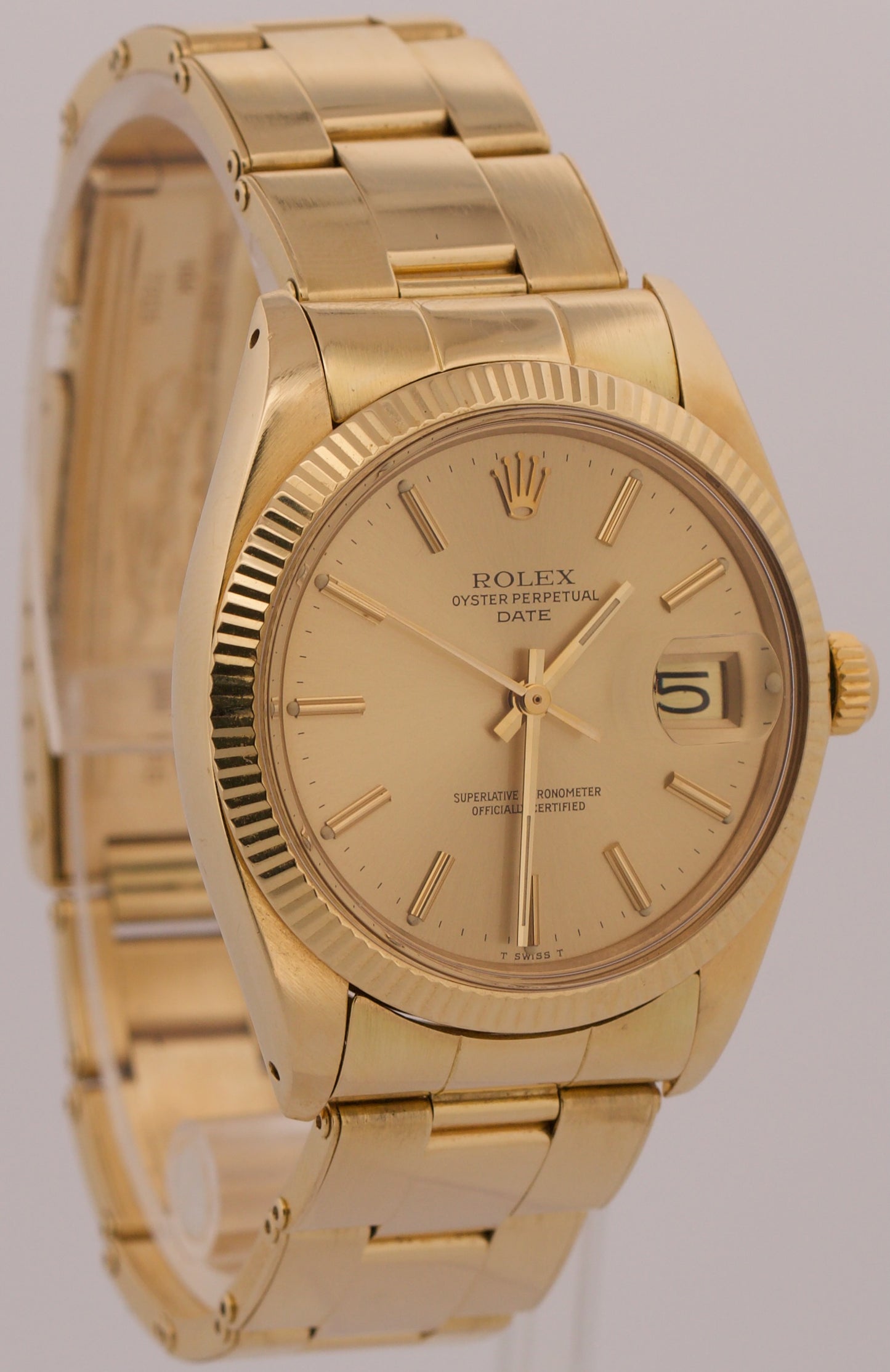VINTAGE Rolex Oyster Perpetual Date 34mm CHAMPAGNE 14K Gold Fluted Watch 1503