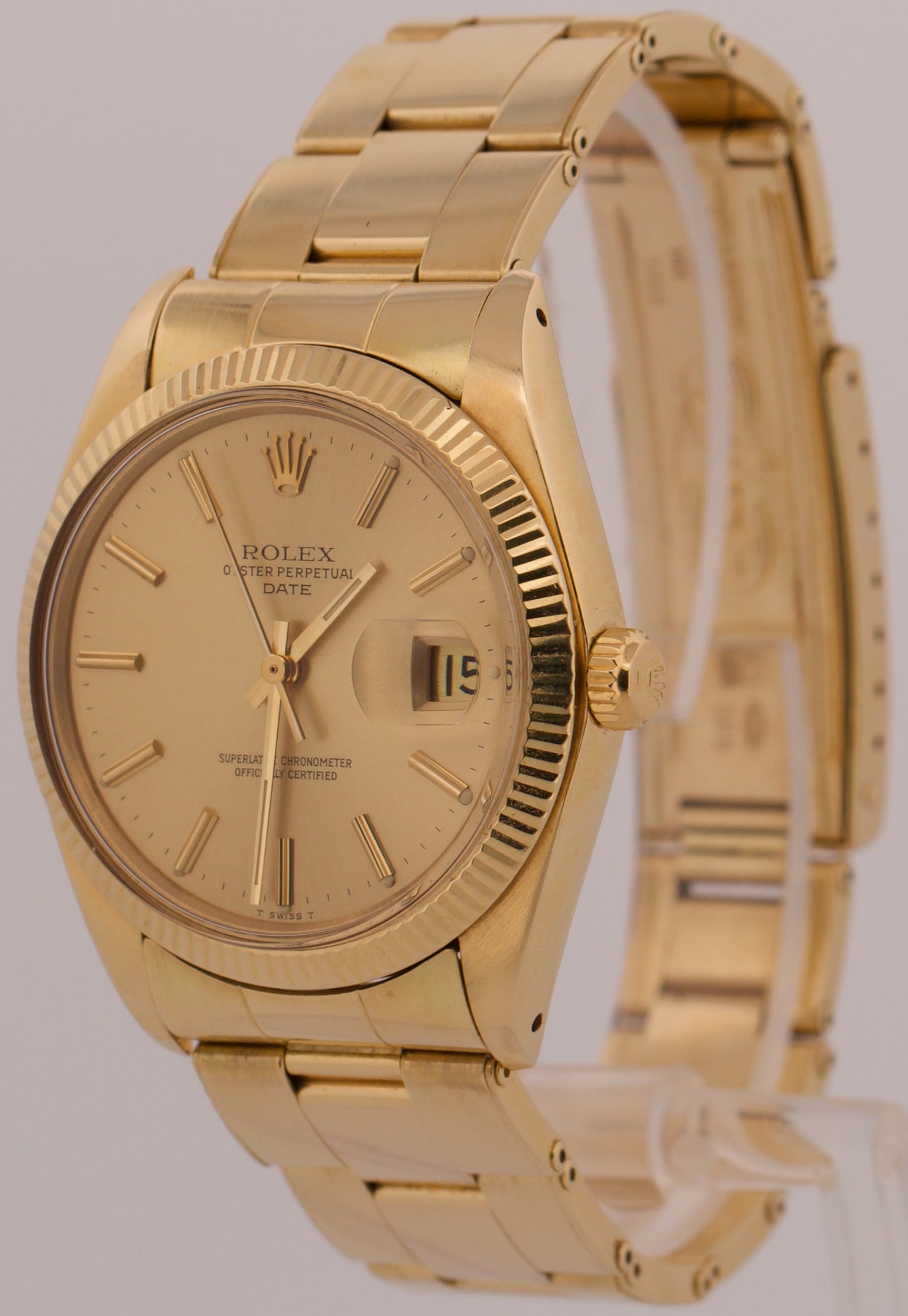 VINTAGE Rolex Oyster Perpetual Date 34mm CHAMPAGNE 14K Gold Fluted Watch 1503