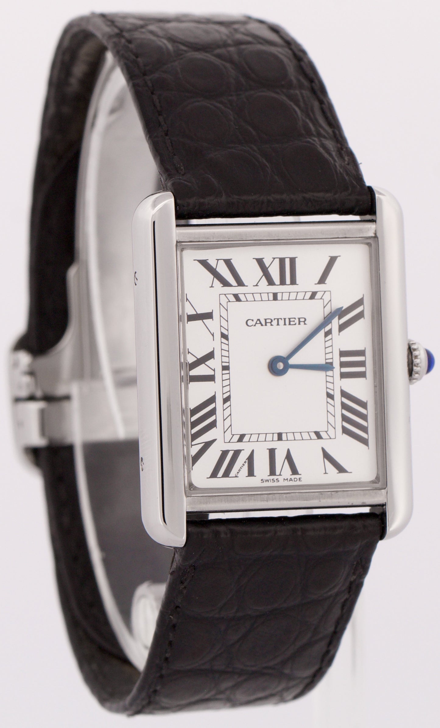MINT Cartier Tank Solo Stainless Steel Roman Quartz 2715 W1018355 Leather Watch