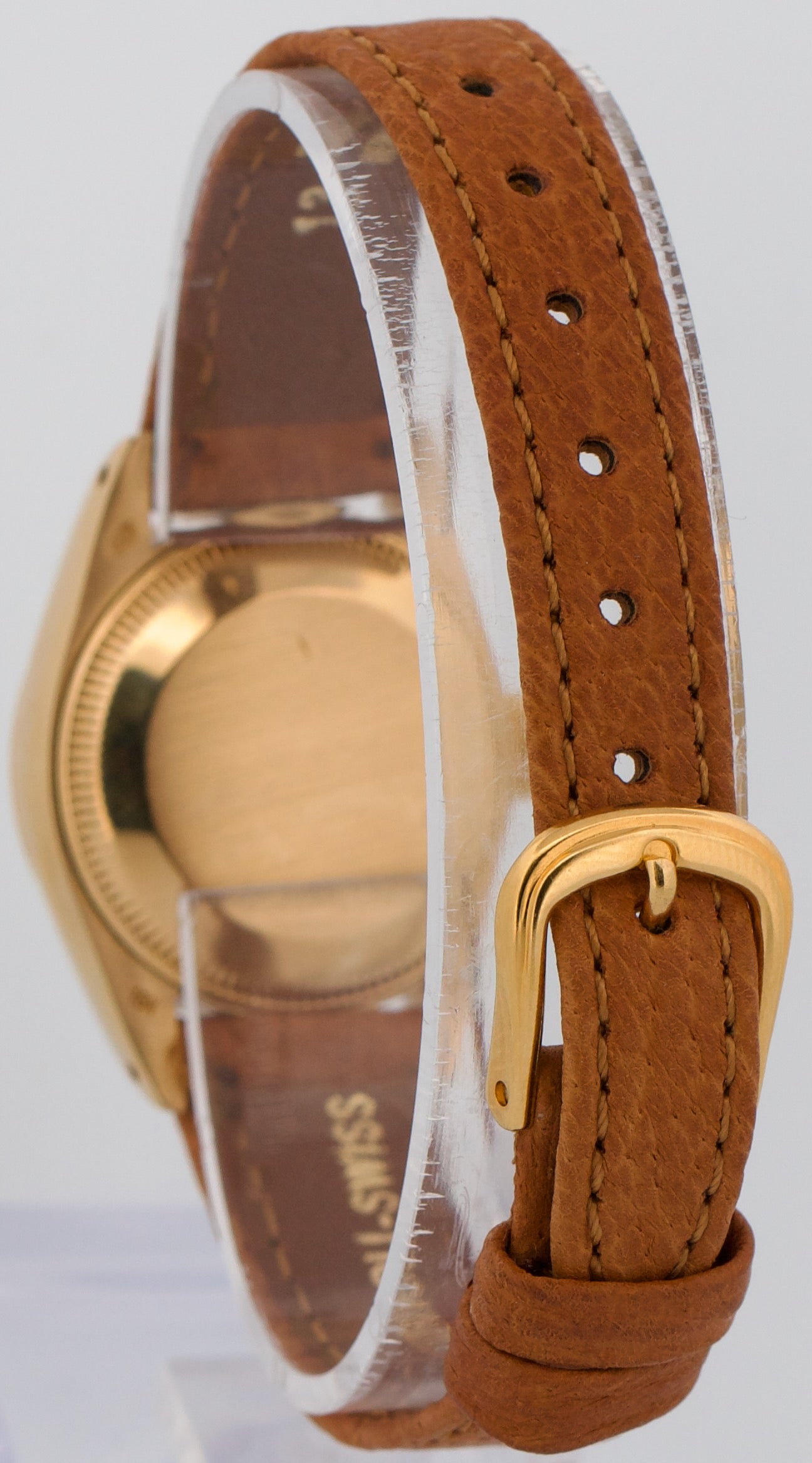 Ladies Rolex DateJust 26mm WHITE ROMAN 18K Yellow Gold Fluted Leather 6917 Watch