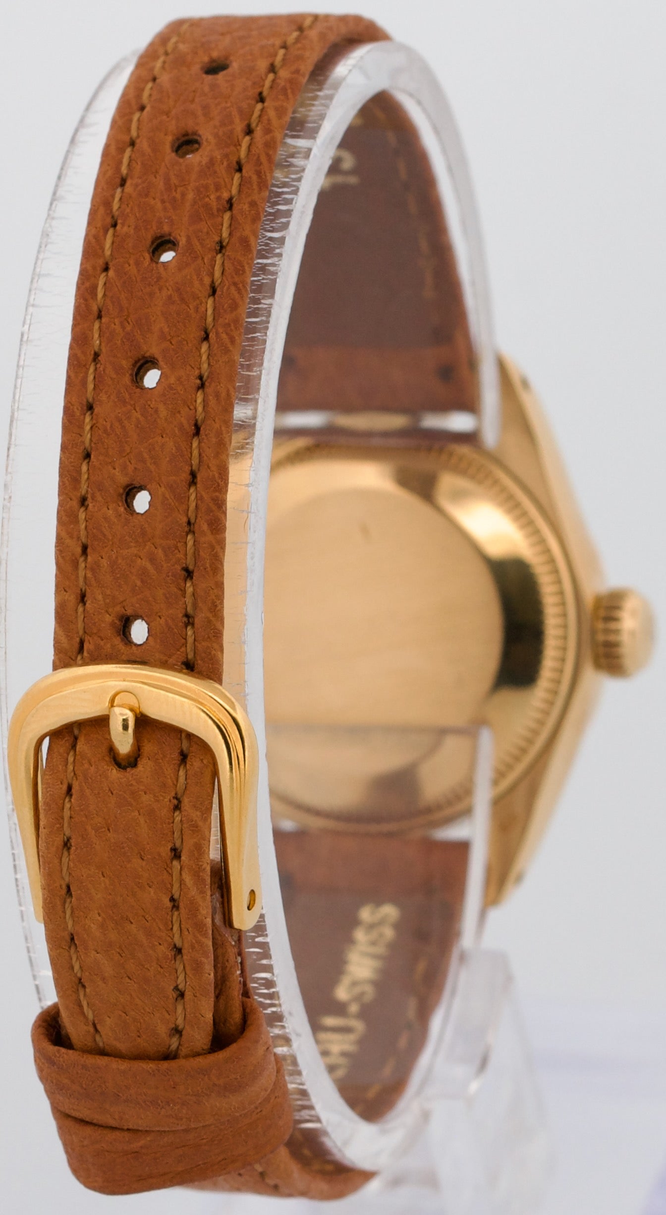 Ladies Rolex DateJust 26mm WHITE ROMAN 18K Yellow Gold Fluted Leather 6917 Watch