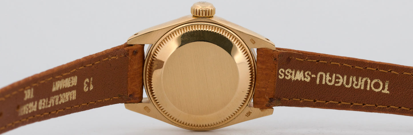 Ladies Rolex DateJust 26mm WHITE ROMAN 18K Yellow Gold Fluted Leather 6917 Watch