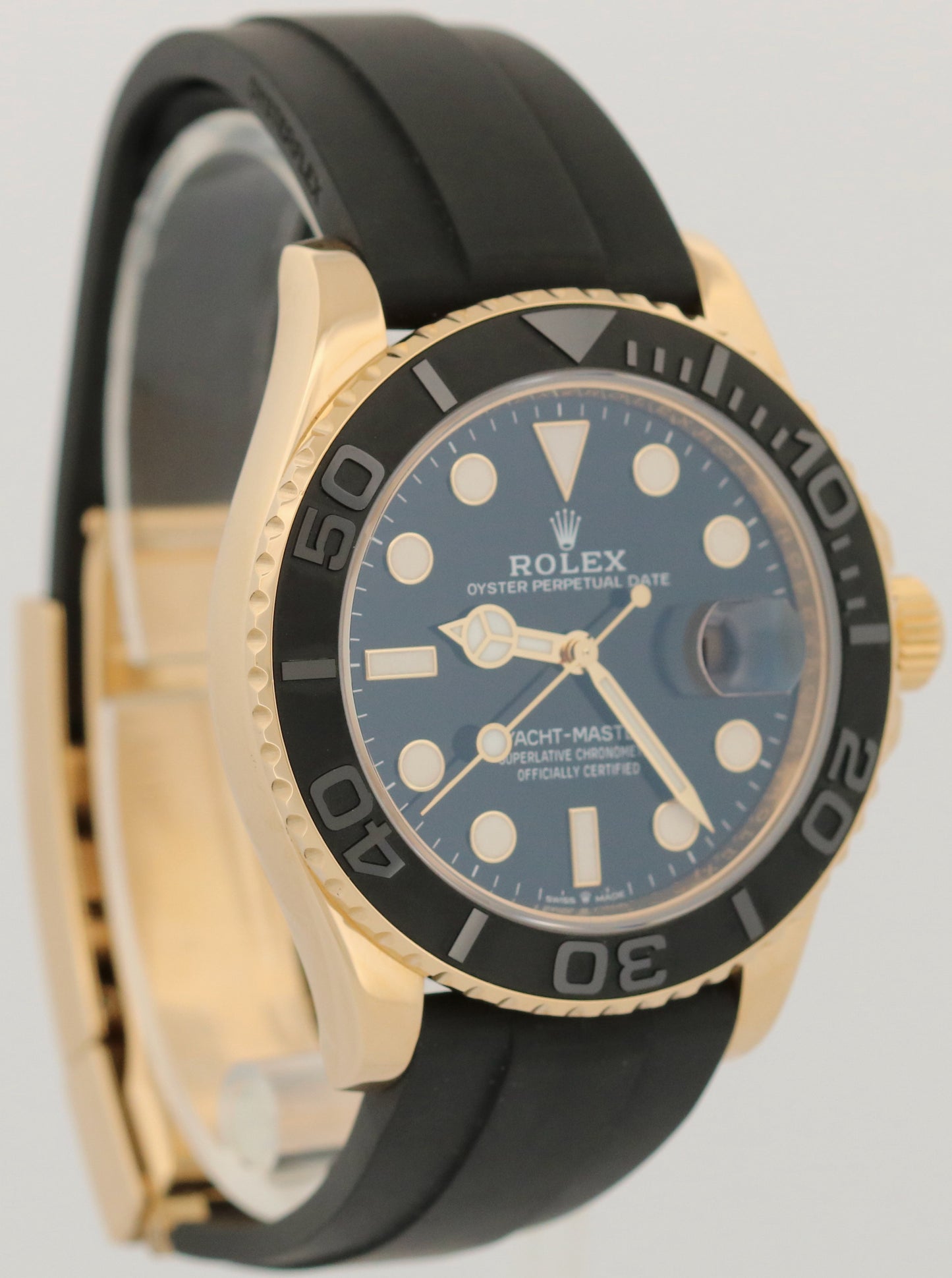 Rolex Yacht-Master BLACK 18K Yellow Gold Oysterflex Rubber 42mm Watch 226658 BOX