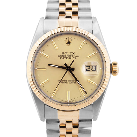 Rolex DateJust 36mm Champagne 18K Yellow Gold Stainless Steel JUBILEE 16013