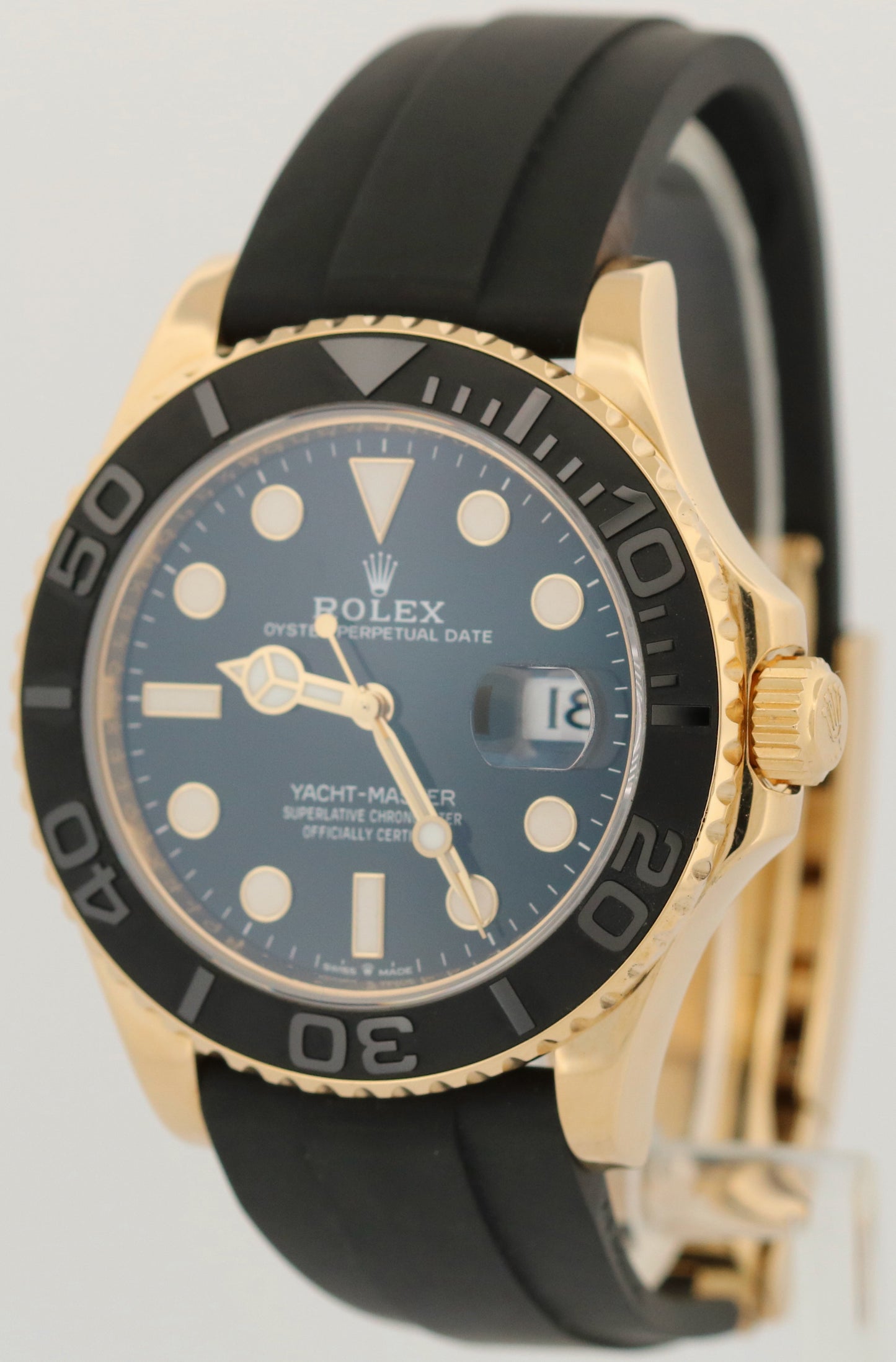 Rolex Yacht-Master BLACK 18K Yellow Gold Oysterflex Rubber 42mm Watch 226658 BOX