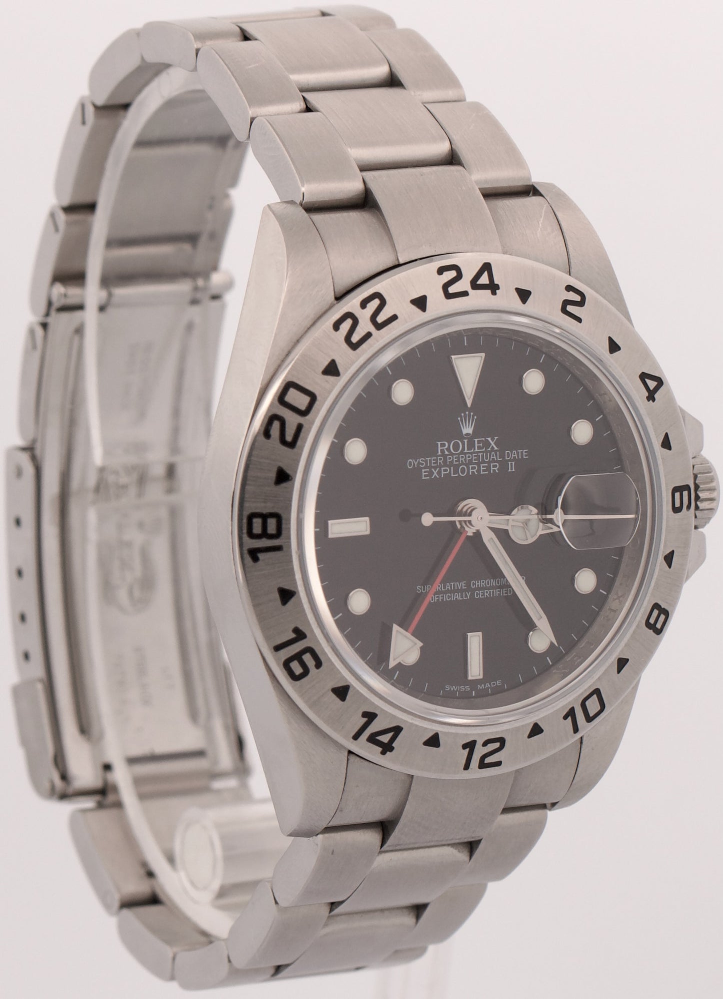 Rolex Explorer II BLACK Stainless Steel Red 40mm Rehaut NO-HOLES 16570 Watch
