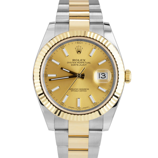MINT Rolex DateJust 41 Champagne Two-Tone 18K Yellow Gold Stainless 41mm 126333