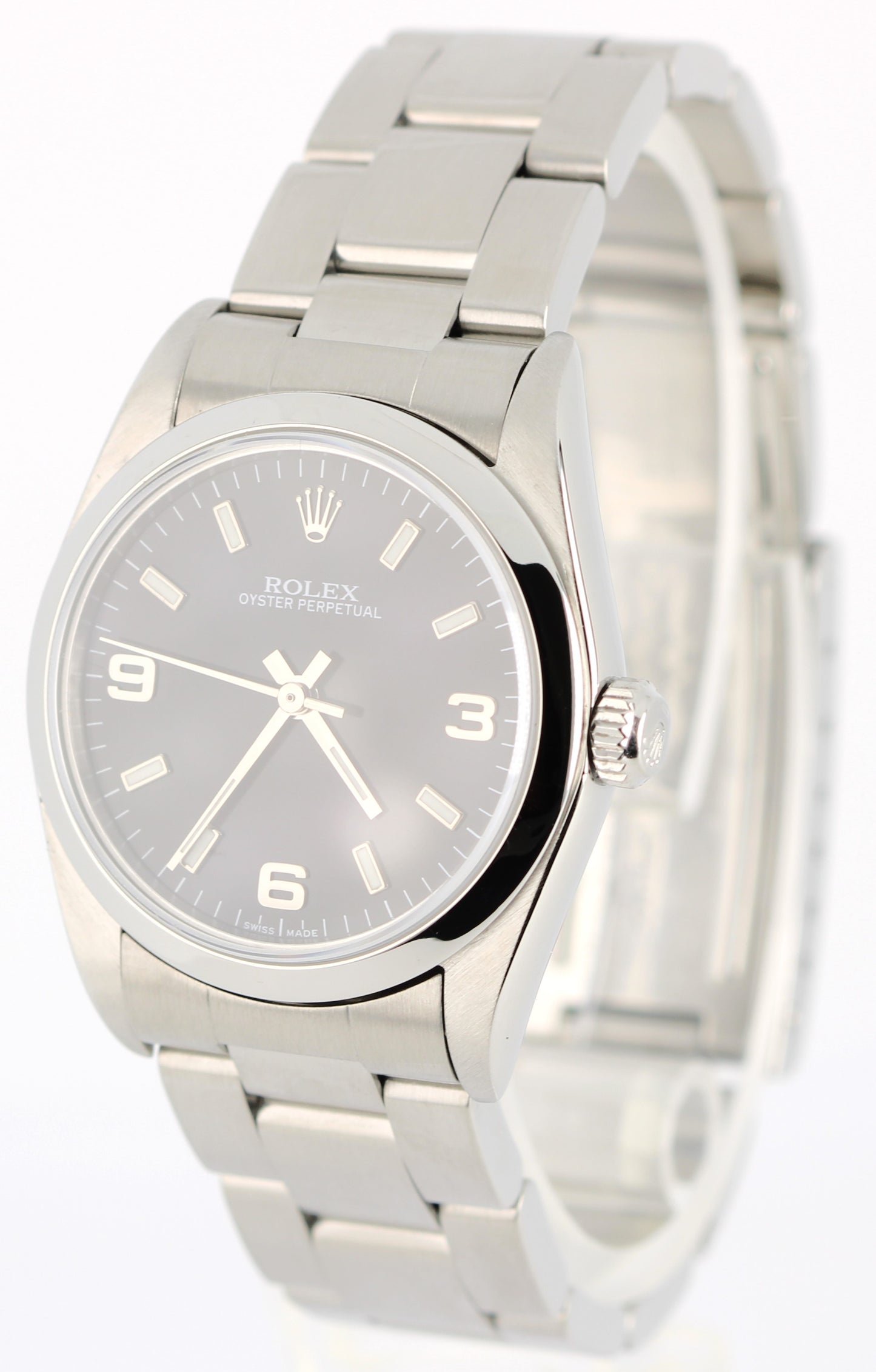 Ladies Rolex Oyster Perpetual Stainless Steel Black 3-6-9 31mm 77080 Watch