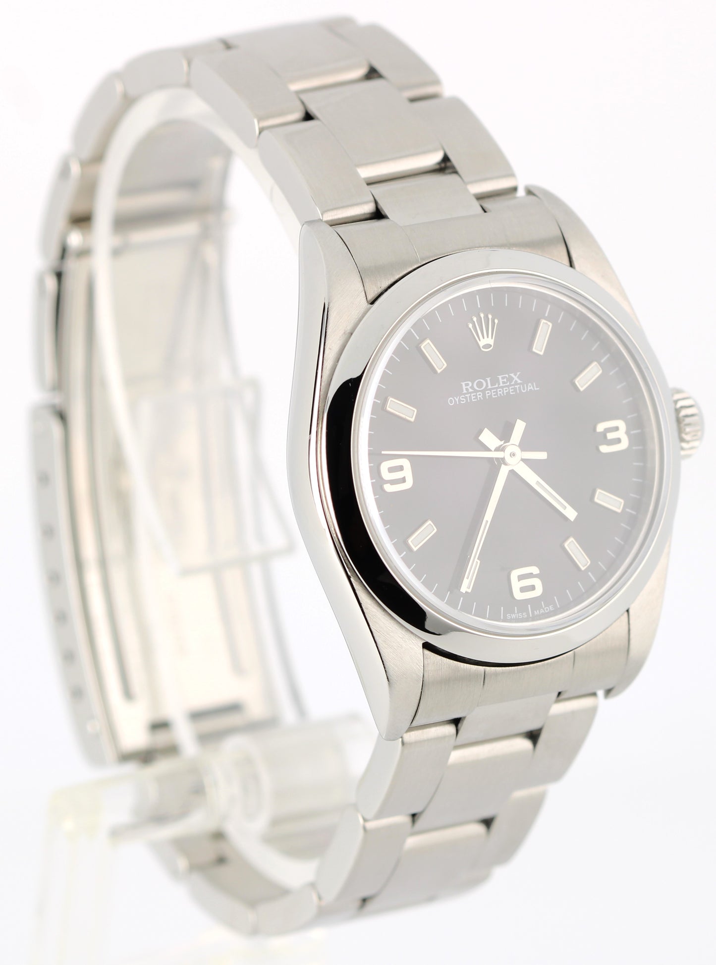 Ladies Rolex Oyster Perpetual Stainless Steel Black 3-6-9 31mm 77080 Watch