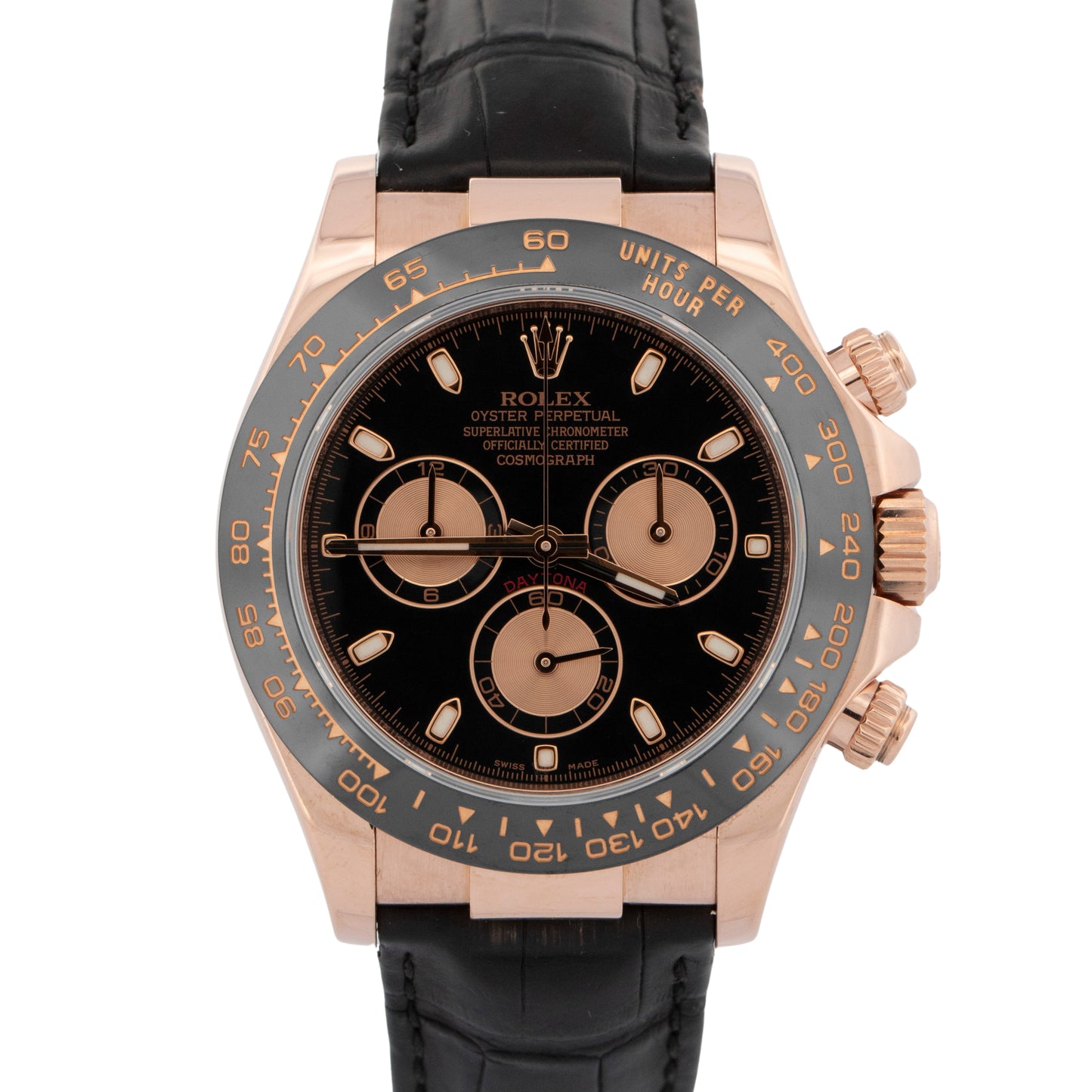 2015 PAPERS Rolex Daytona BLACK 18K Rose Gold Leather Watch 116515 LN BOX
