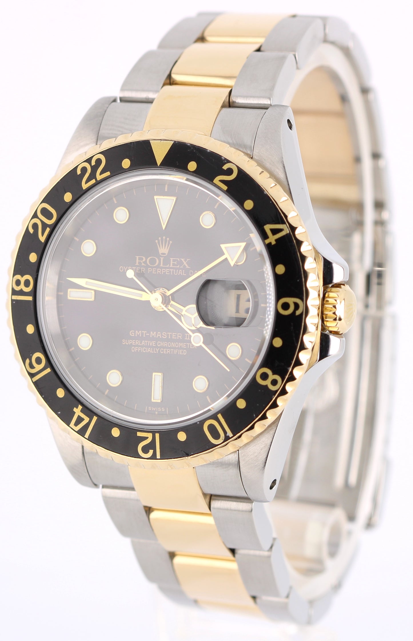 Rolex GMT-Master II 40mm Two-Tone 18K Yellow Gold Steel Black 16713 Watch