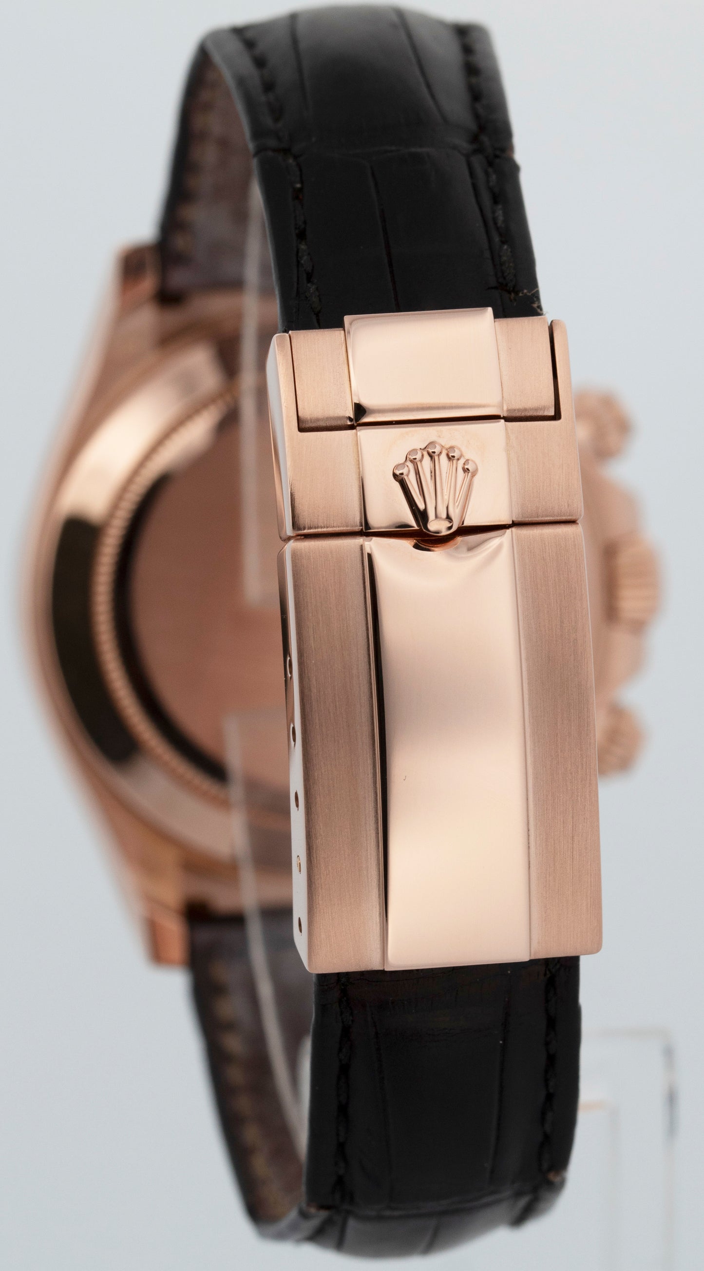 2015 PAPERS Rolex Daytona BLACK 18K Rose Gold Leather Watch 116515 LN BOX