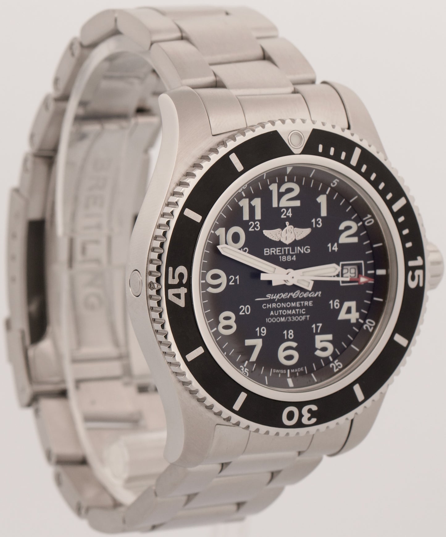 2019 PAPERS Breitling SuperOcean II 44 BLACK Stainless Steel 44mm A17392 BOX