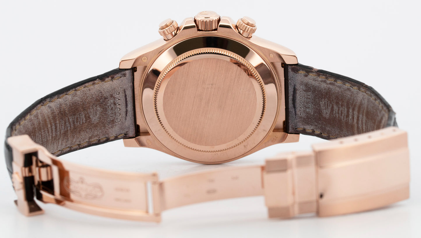 2015 PAPERS Rolex Daytona BLACK 18K Rose Gold Leather Watch 116515 LN BOX