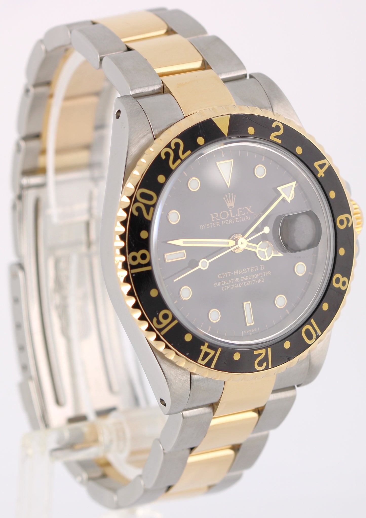 Rolex GMT-Master II 40mm Two-Tone 18K Yellow Gold Steel Black 16713 Watch
