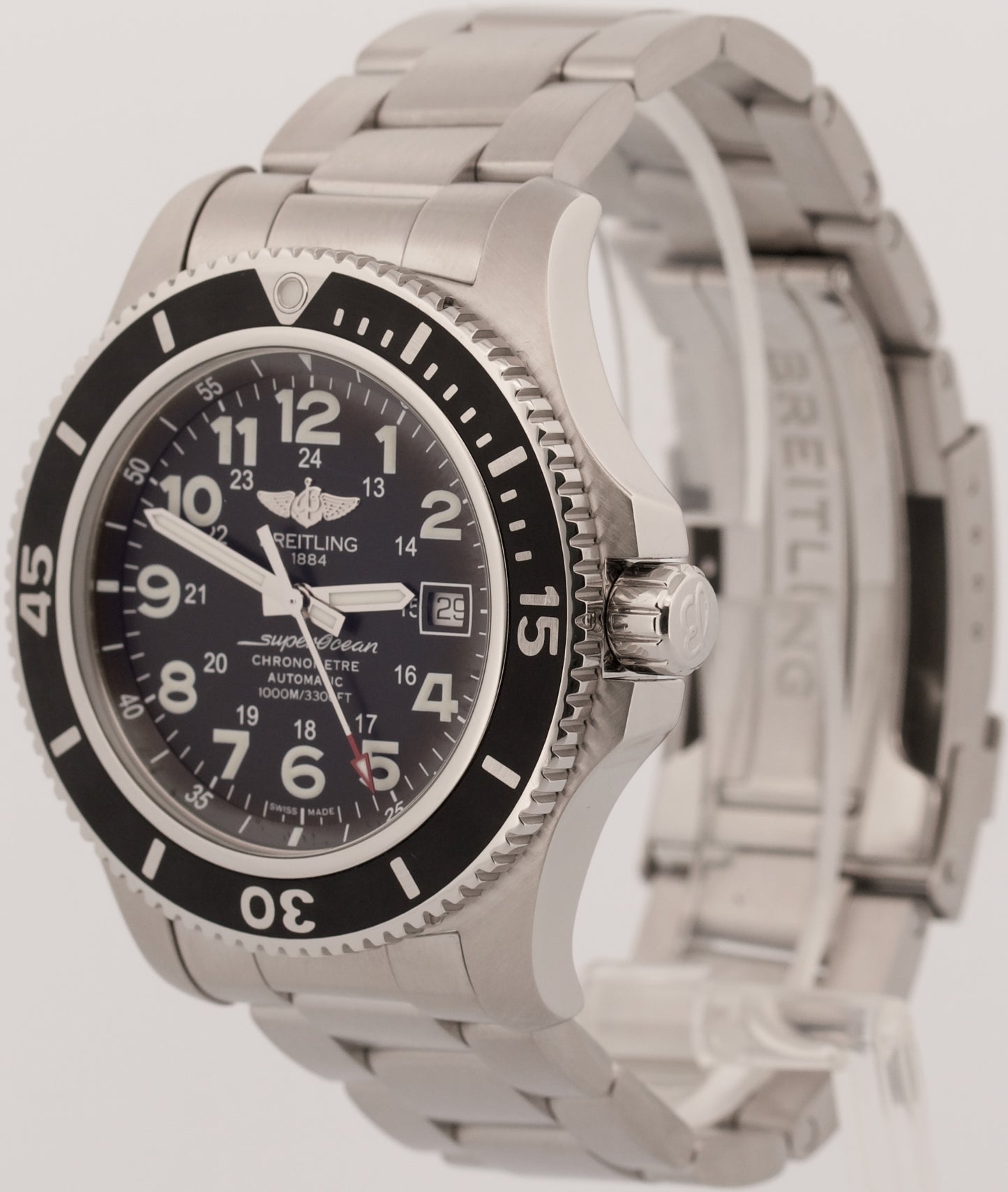 2019 PAPERS Breitling SuperOcean II 44 BLACK Stainless Steel 44mm A17392 BOX