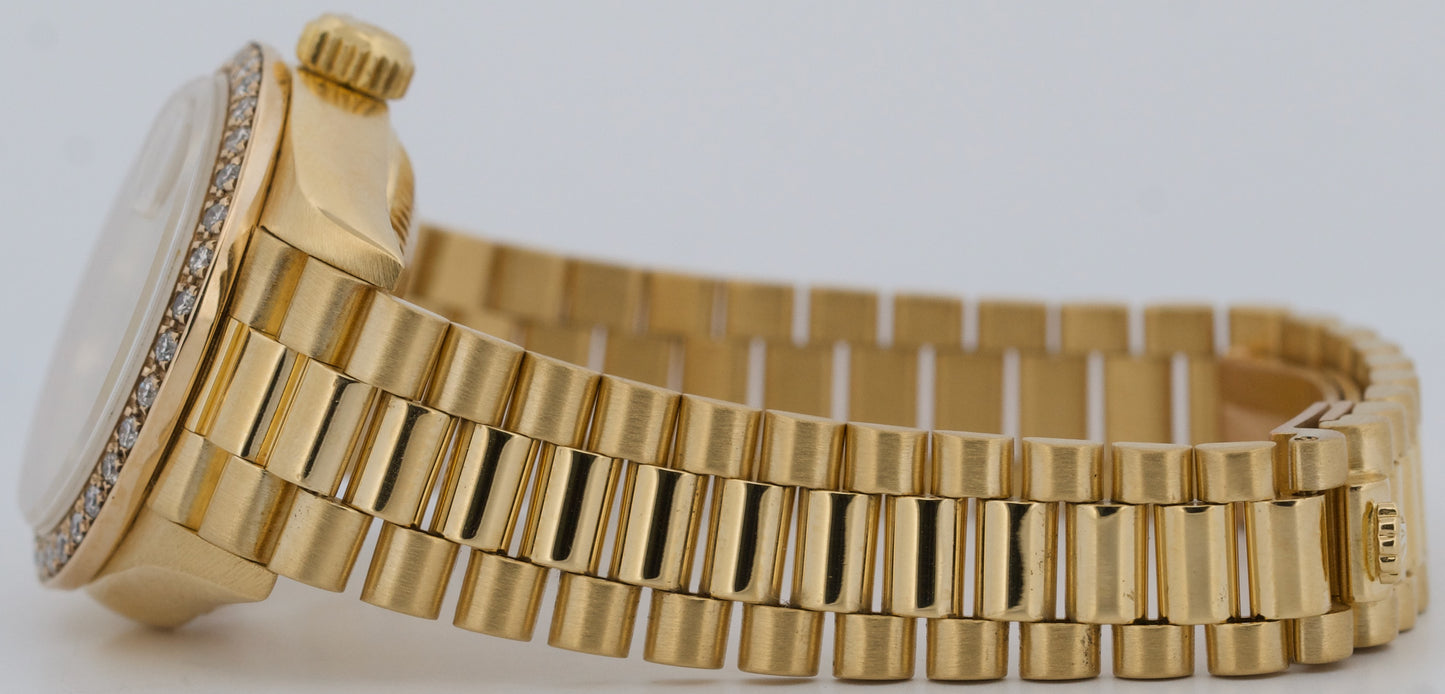 Ladies Rolex DateJust President 26mm CHAMPAGNE DIAMOND 18K Gold 69178 Watch