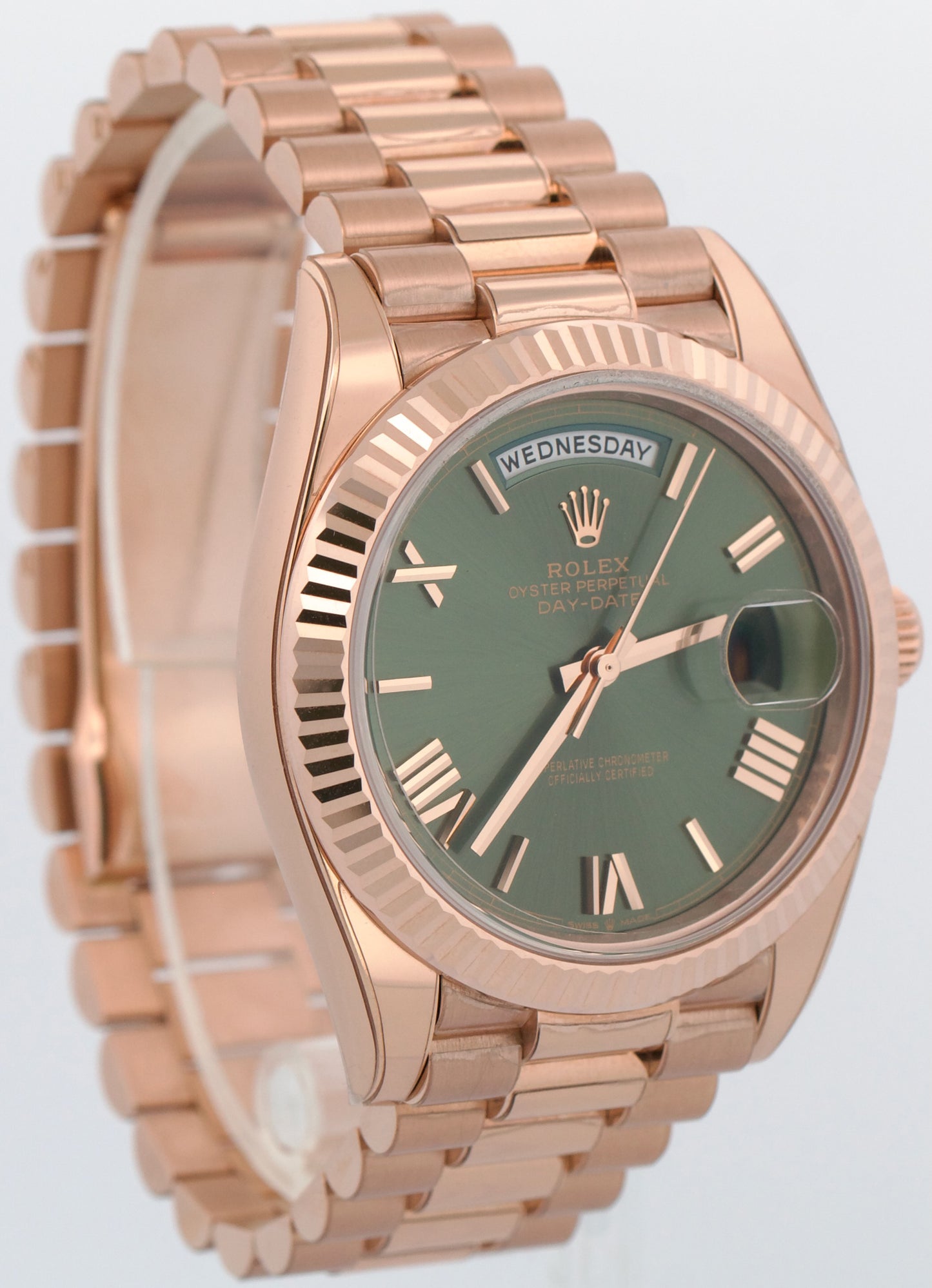 2024 PAPERS Rolex Day-Date President 40mm OLIVE GREEN 18K Rose Gold 228235 BOX