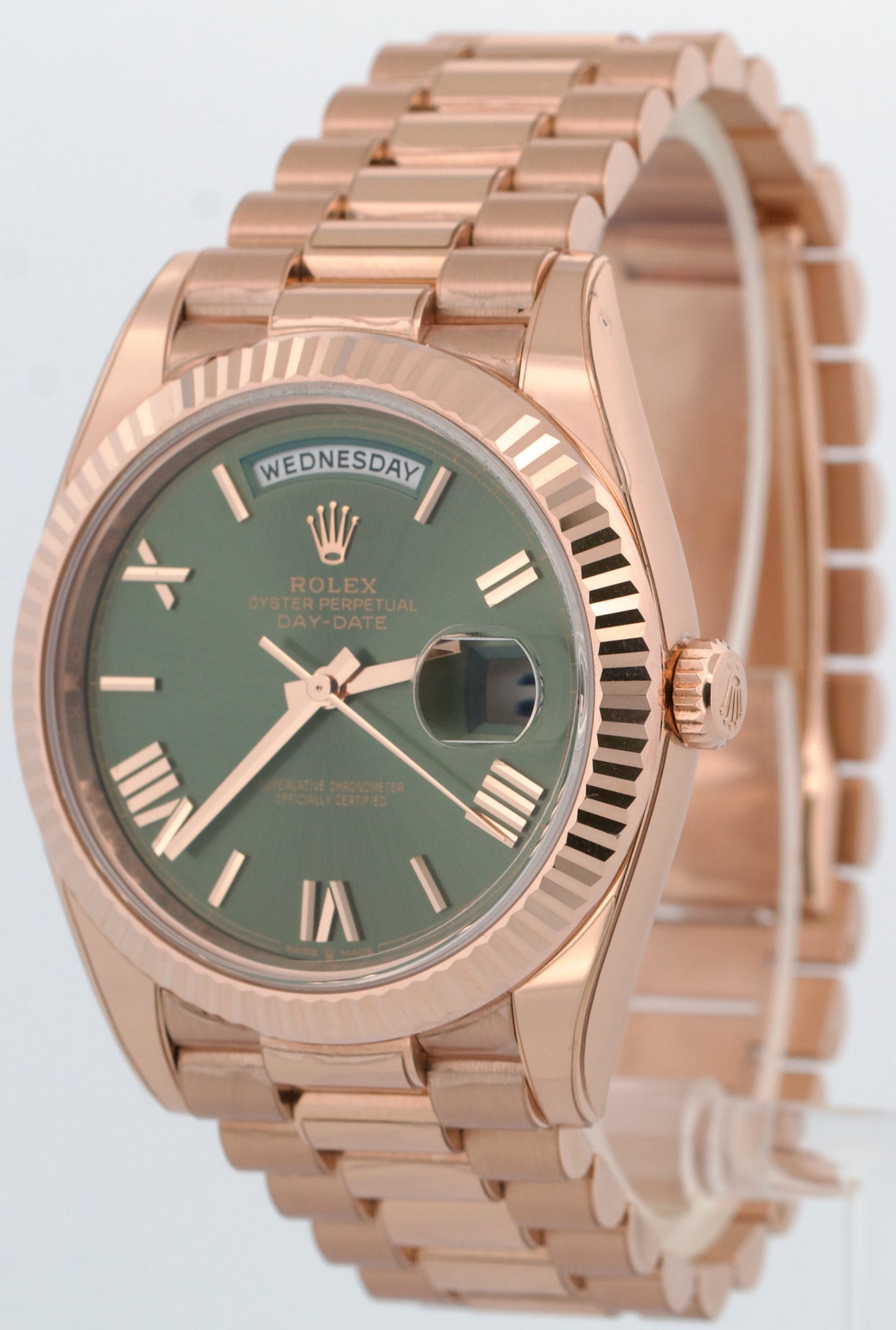 2024 PAPERS Rolex Day-Date President 40mm OLIVE GREEN 18K Rose Gold 228235 BOX
