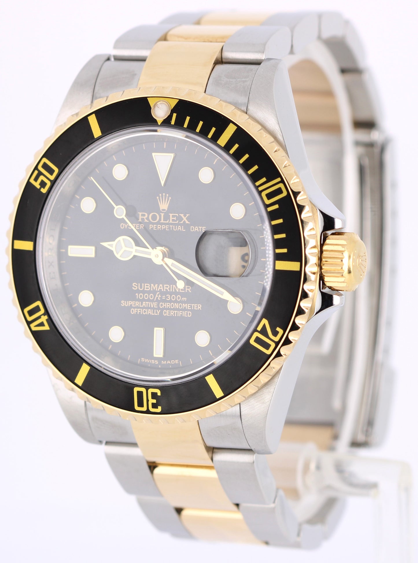 Rolex Submariner Date NO-HOLES Two-Tone 18k Gold Steel Black 40mm 16613T Watch
