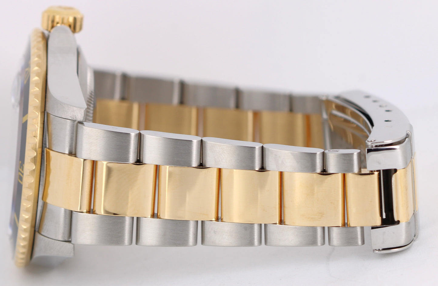Rolex Submariner Date NO-HOLES Two-Tone 18k Gold Steel Black 40mm 16613T Watch