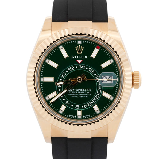 NEW 2026 PAPERS Rolex Sky-Dweller GREEN 18K Yellow Gold OYSTERFLEX 42mm 336238