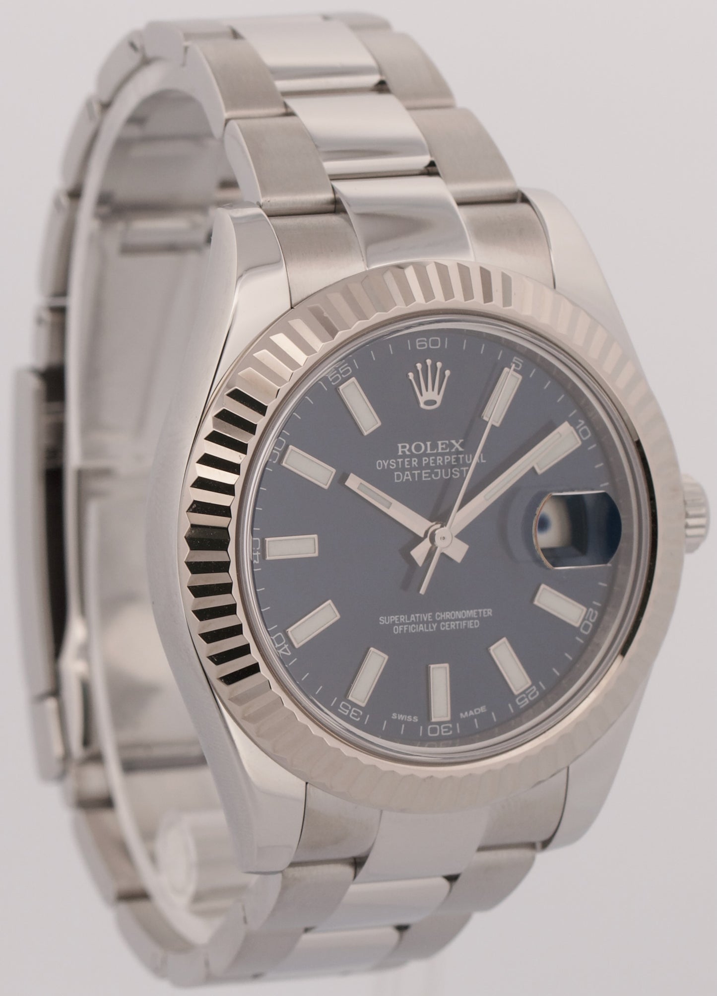 2013 PAPERS Rolex DateJust II BLUE 41mm Fluted 18K Gold Steel OYSTER 116334 BOX