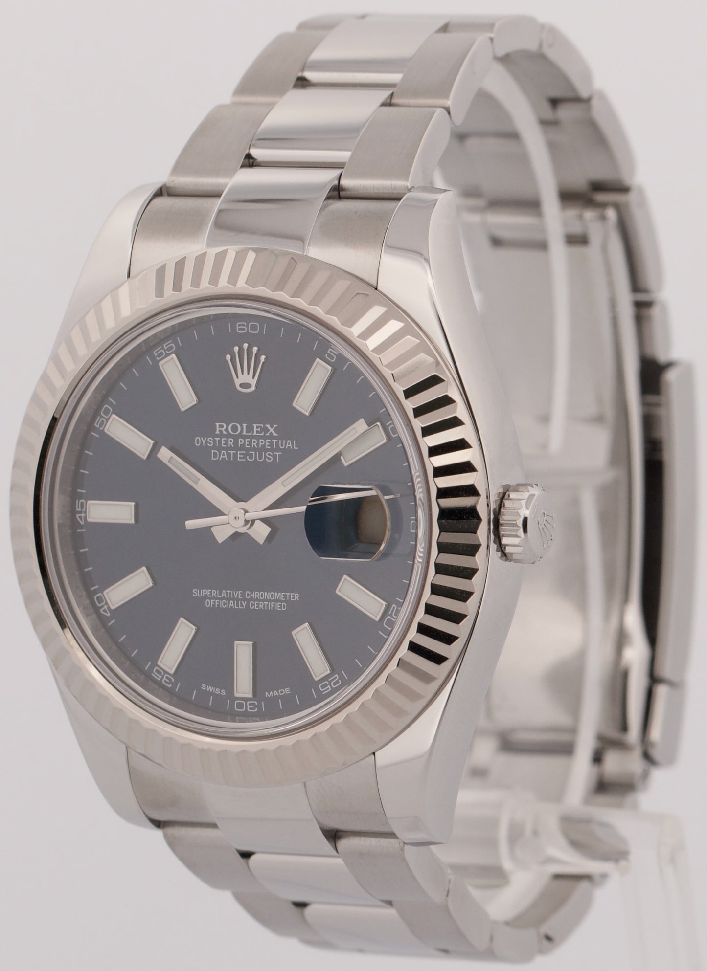 2013 PAPERS Rolex DateJust II BLUE 41mm Fluted 18K Gold Steel OYSTER 116334 BOX