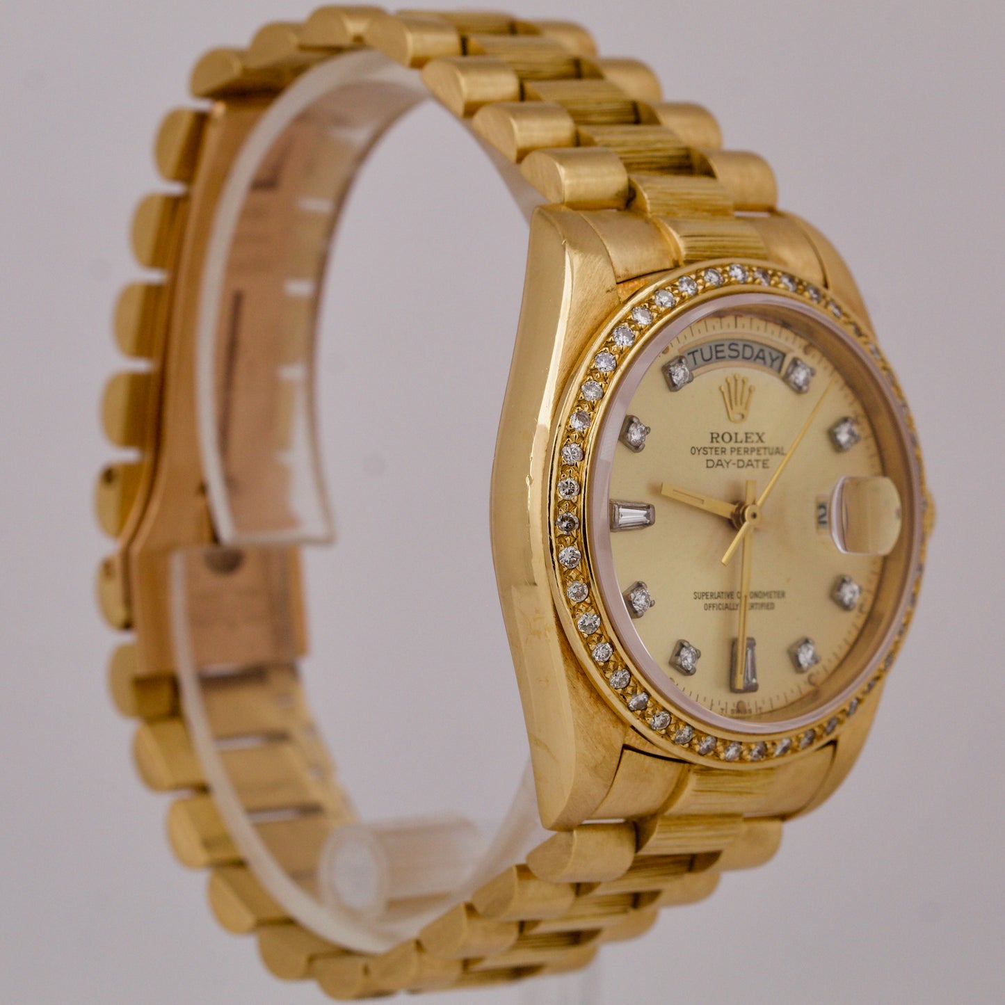 Rolex Day-Date President 36mm DIAMOND Champagne BARK 18K Yellow Gold Watch 18078