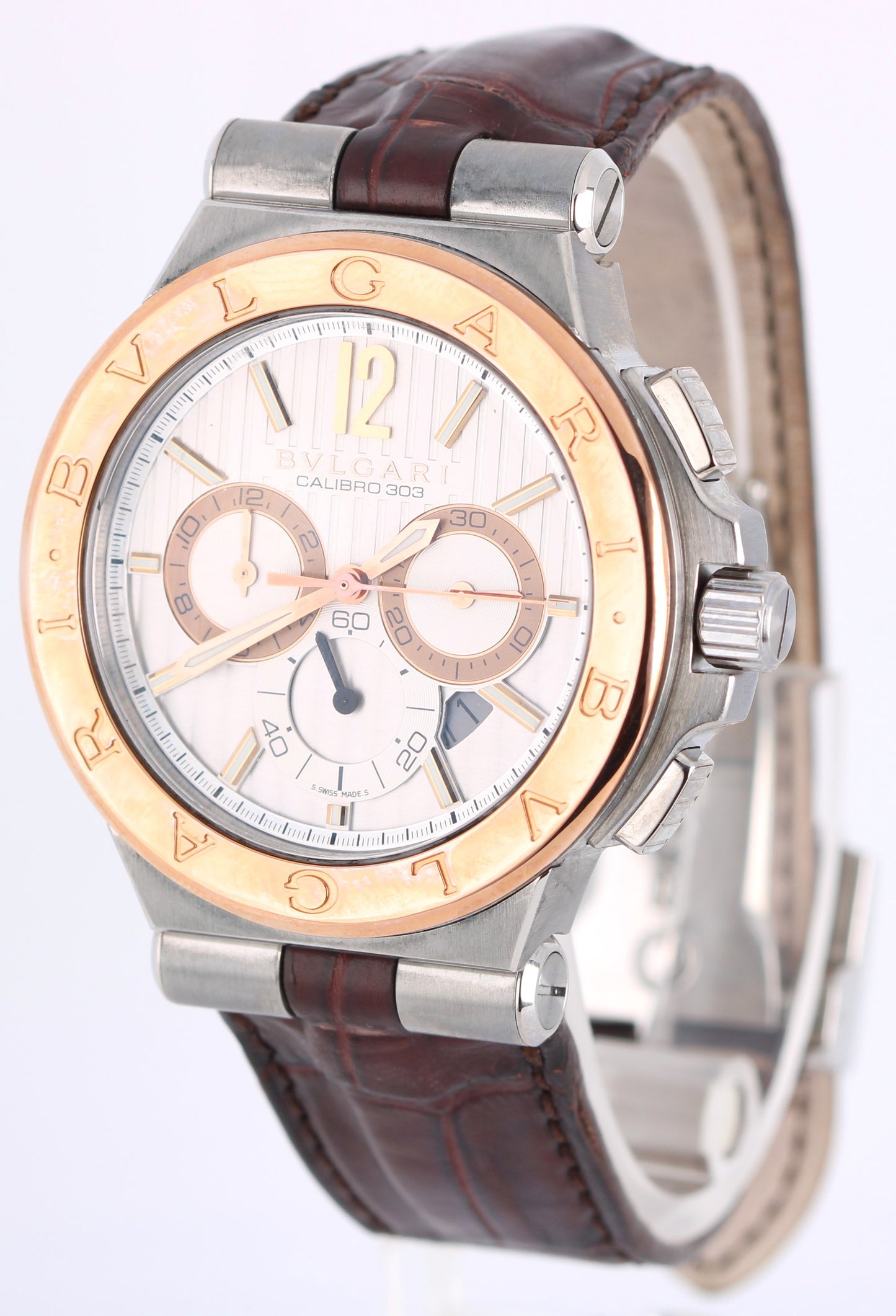 Bvlgari Diagono Two-Tone 18k Rose Gold Steel Silver 42mm DGP42SGCH Watch