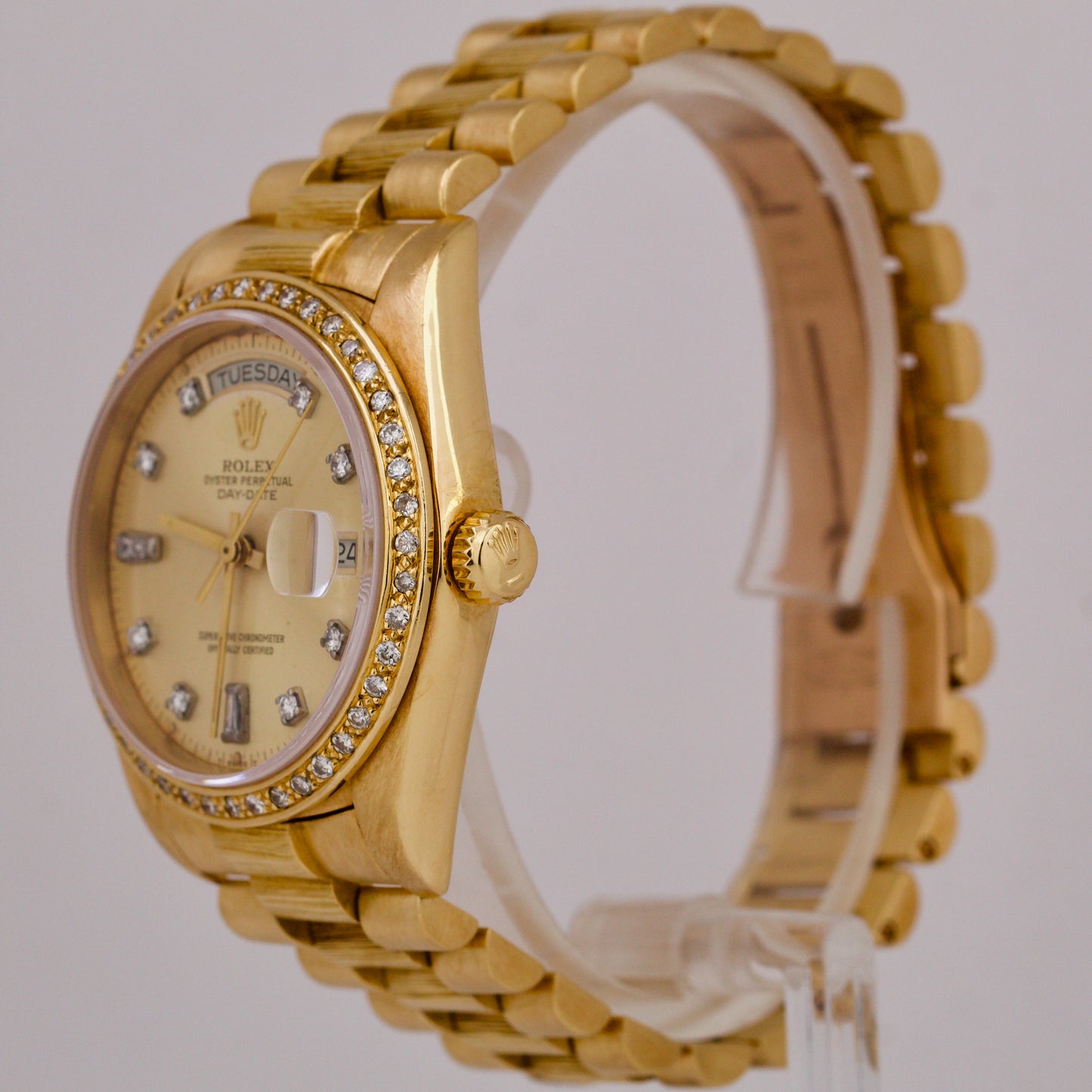 Rolex Day-Date President 36mm DIAMOND Champagne BARK 18K Yellow Gold Watch 18078