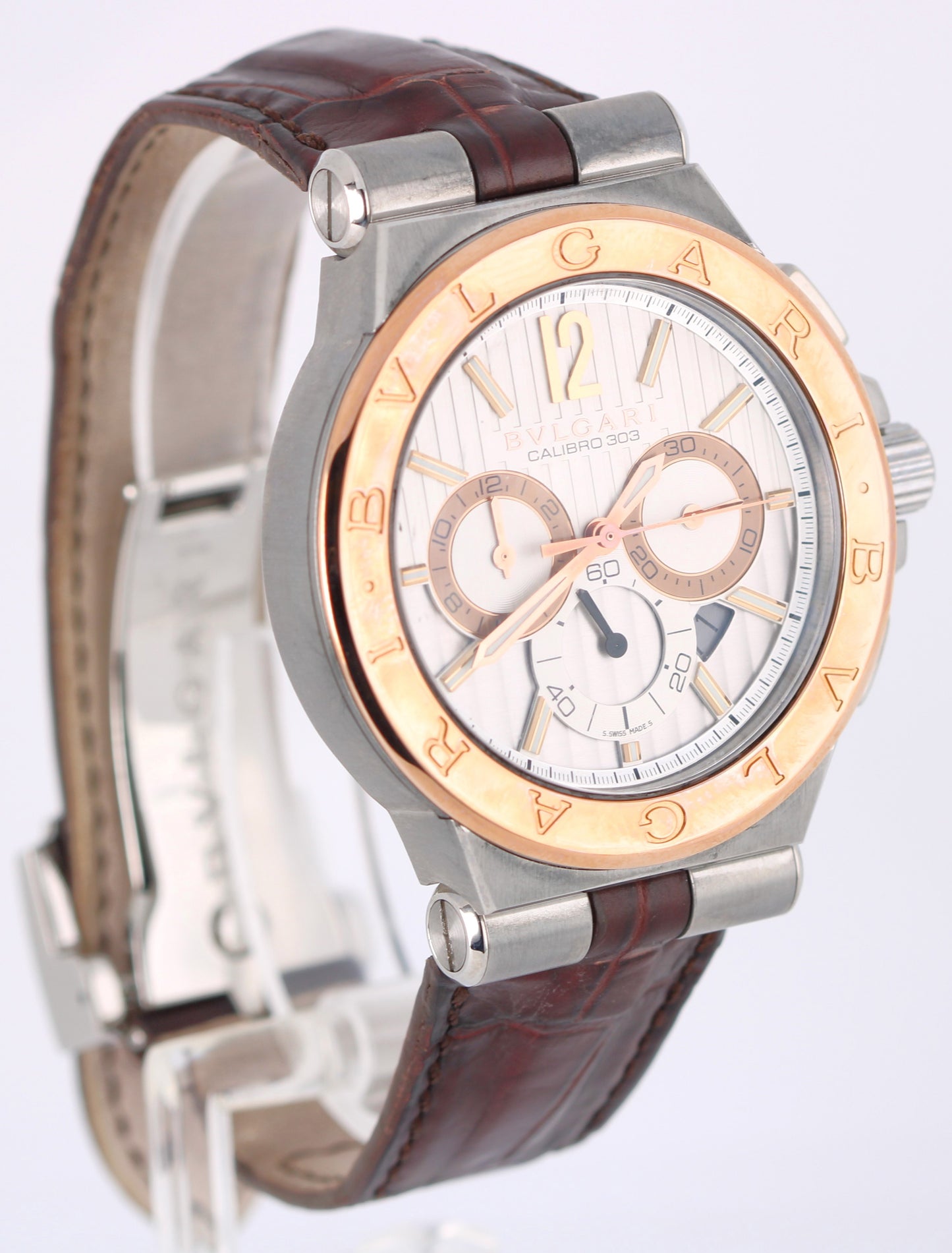 Bvlgari Diagono Two-Tone 18k Rose Gold Steel Silver 42mm DGP42SGCH Watch