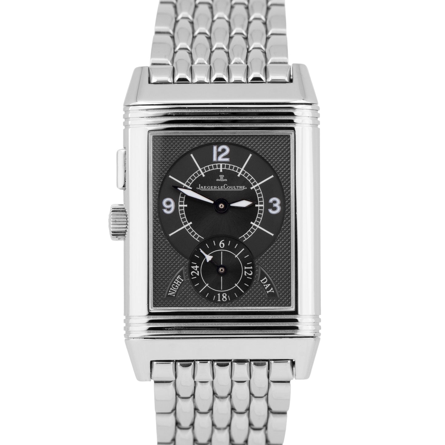MINT Jaeger LeCoultre Reverso Duo Steel White Black 26mm x 42mm Watch 272.8.54