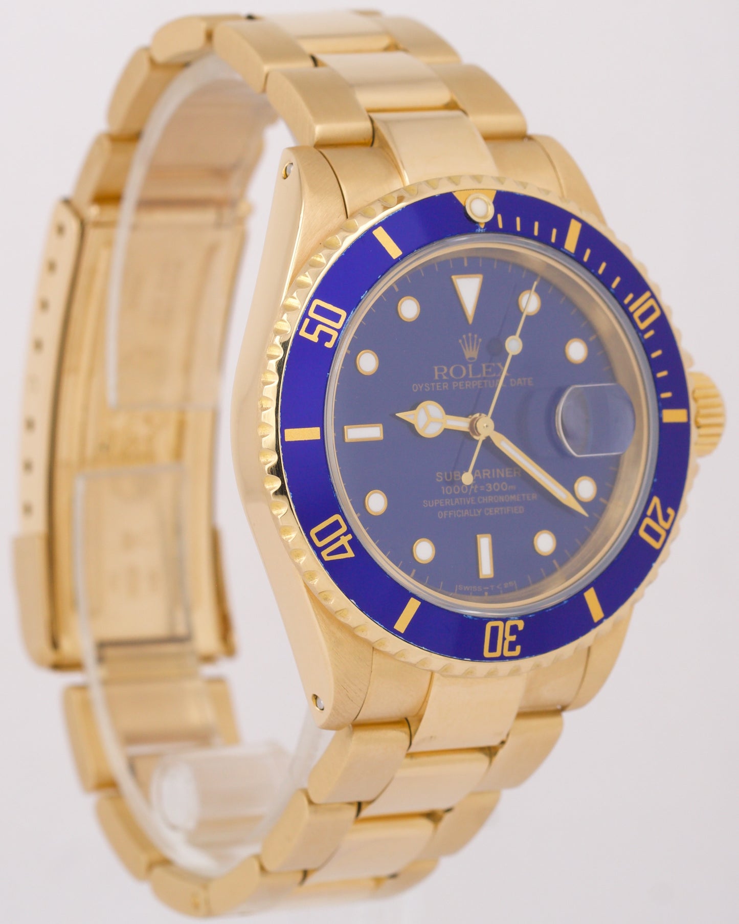 Rolex Submariner Date 18K Yellow Gold BLUE 40mm Automatic Oyster Watch 16618 LB