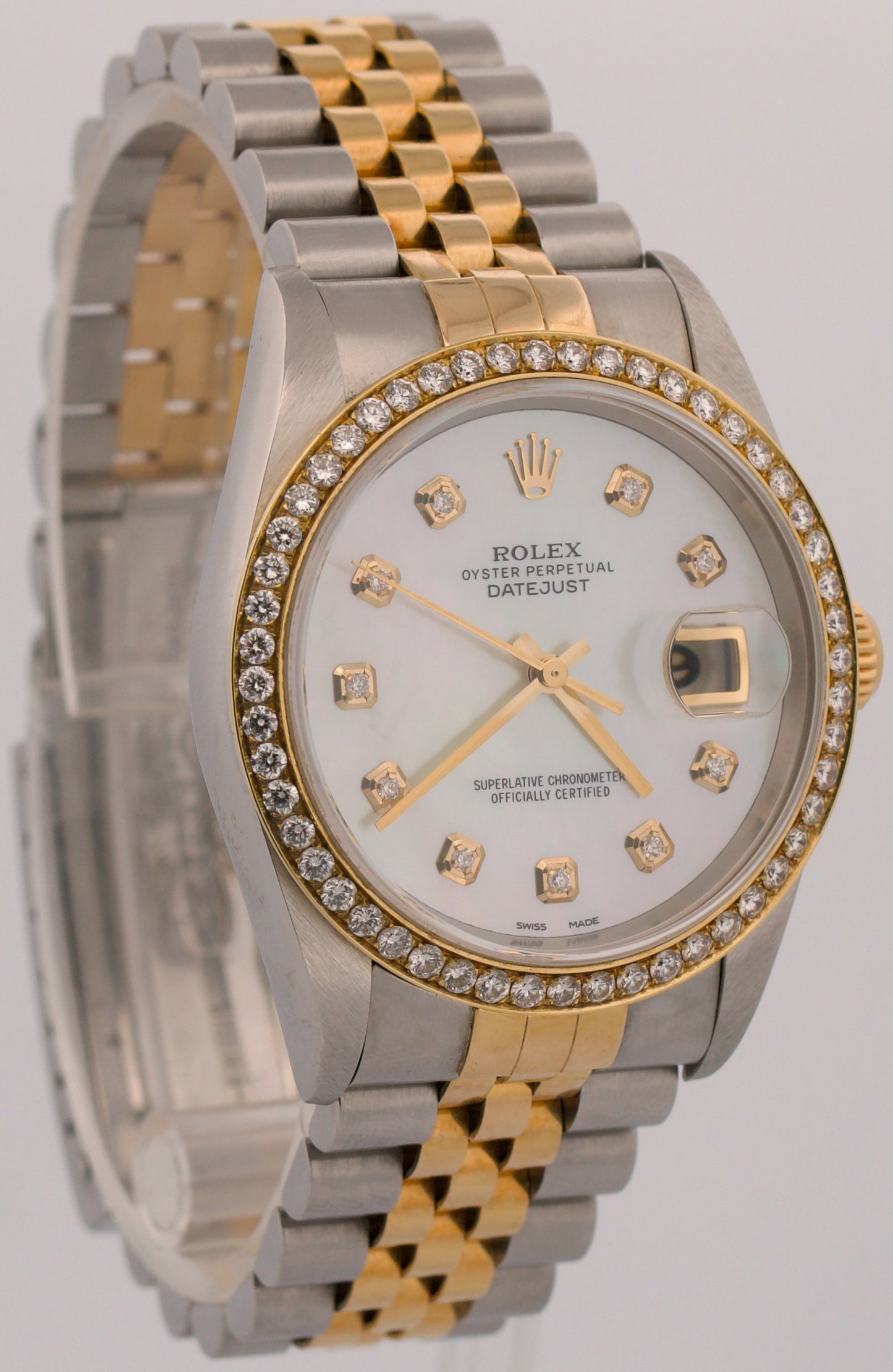 2001 PAPERS Rolex DateJust MOP DIAMOND 18K Steel Gold JUBILEE 36mm 16233 BOX