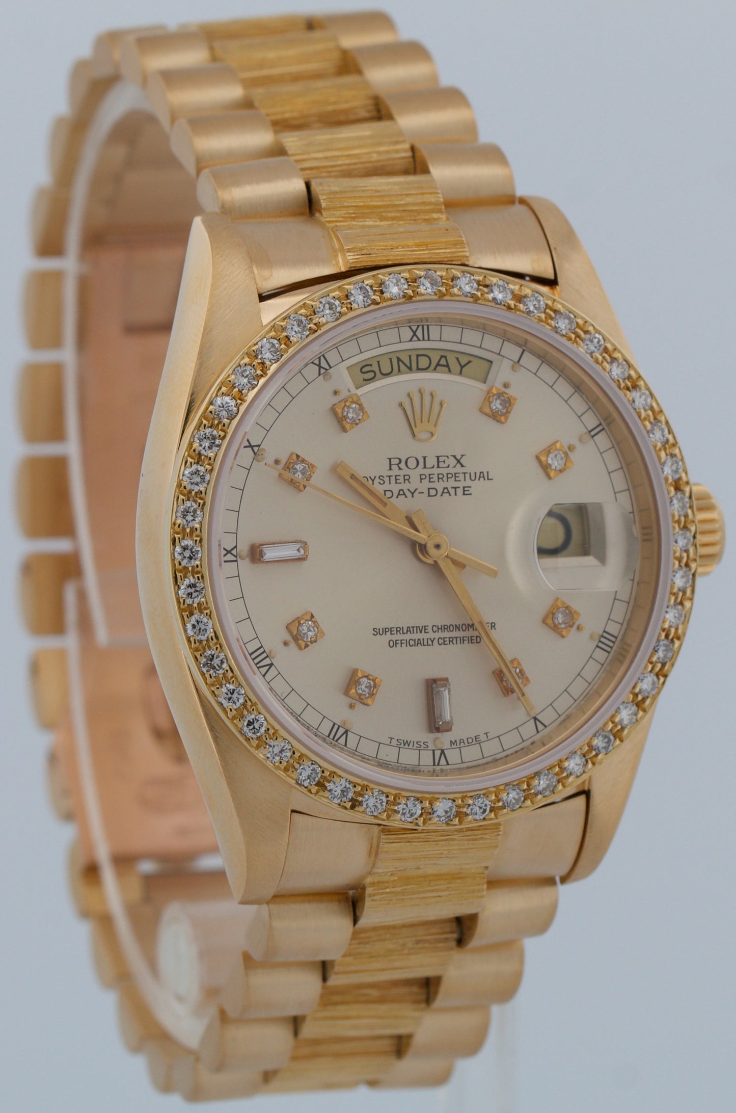 VINTAGE Rolex Day-Date President SILVER DIAMOND BARK 36mm 18K Yellow Gold 18038