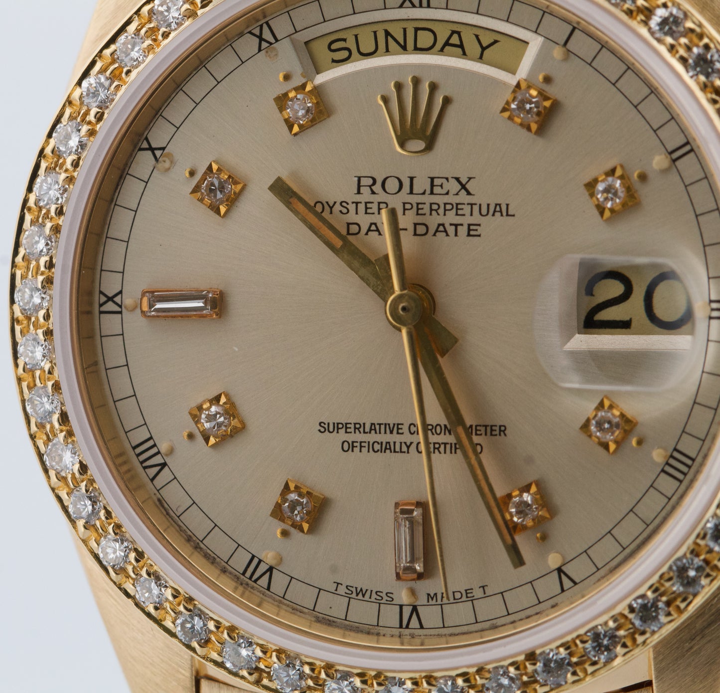 VINTAGE Rolex Day-Date President SILVER DIAMOND BARK 36mm 18K Yellow Gold 18038