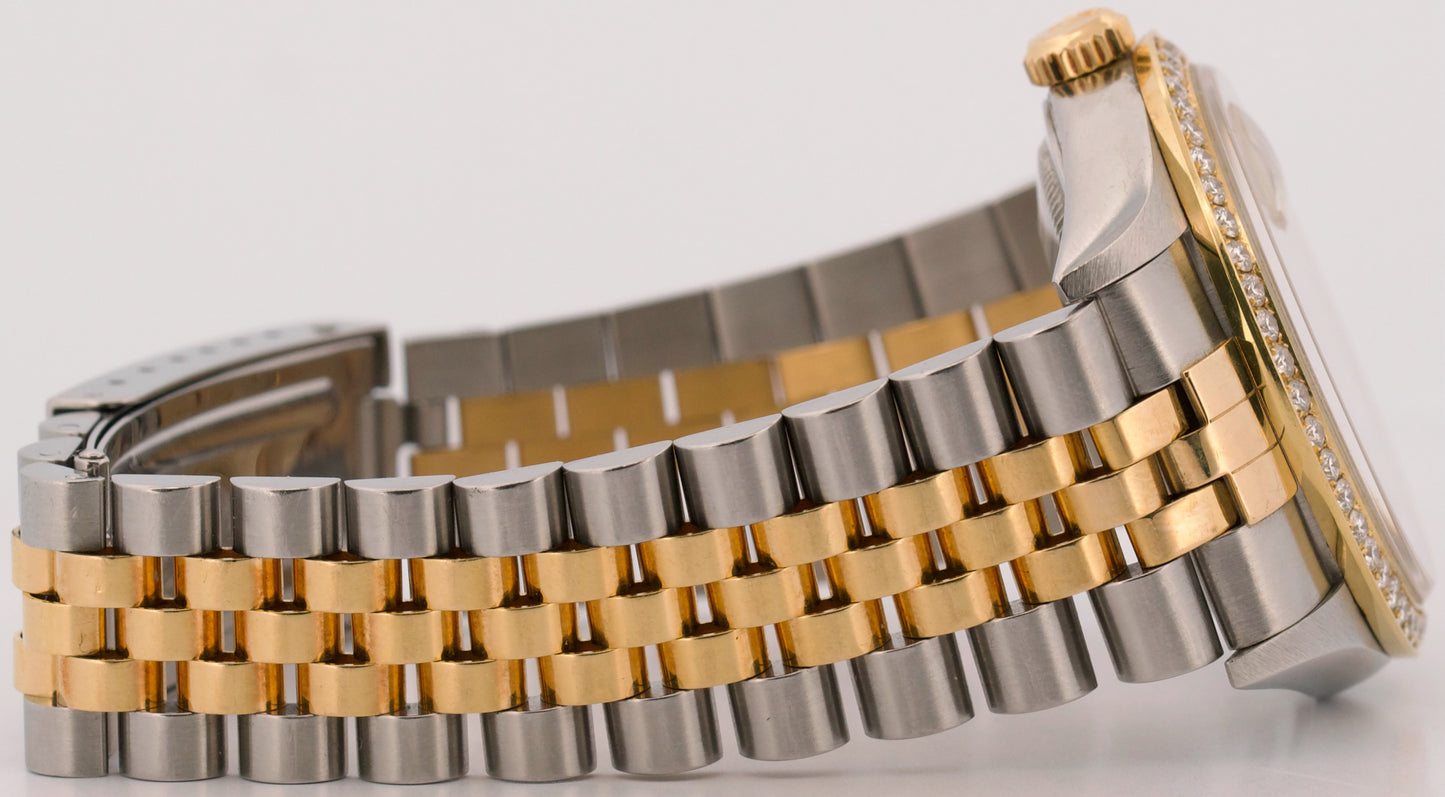 2001 PAPERS Rolex DateJust MOP DIAMOND 18K Steel Gold JUBILEE 36mm 16233 BOX