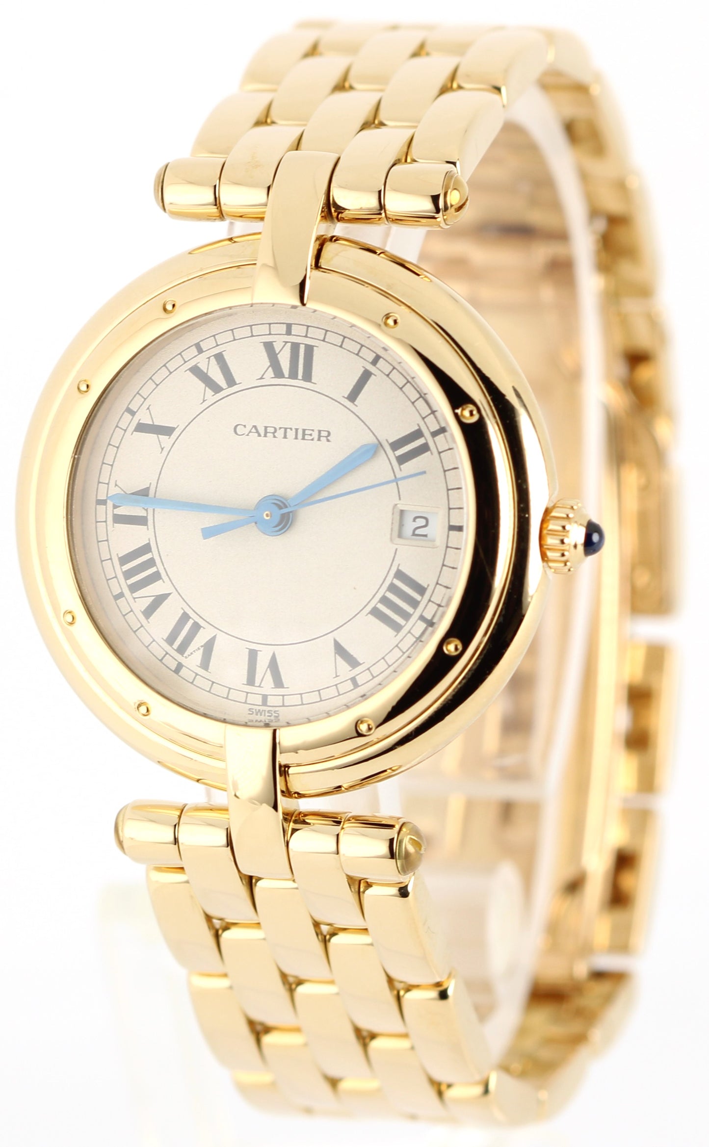 Cartier Panthere Vendome 18k Yellow Gold Silver Roman 30mm 883964 Quartz Watch