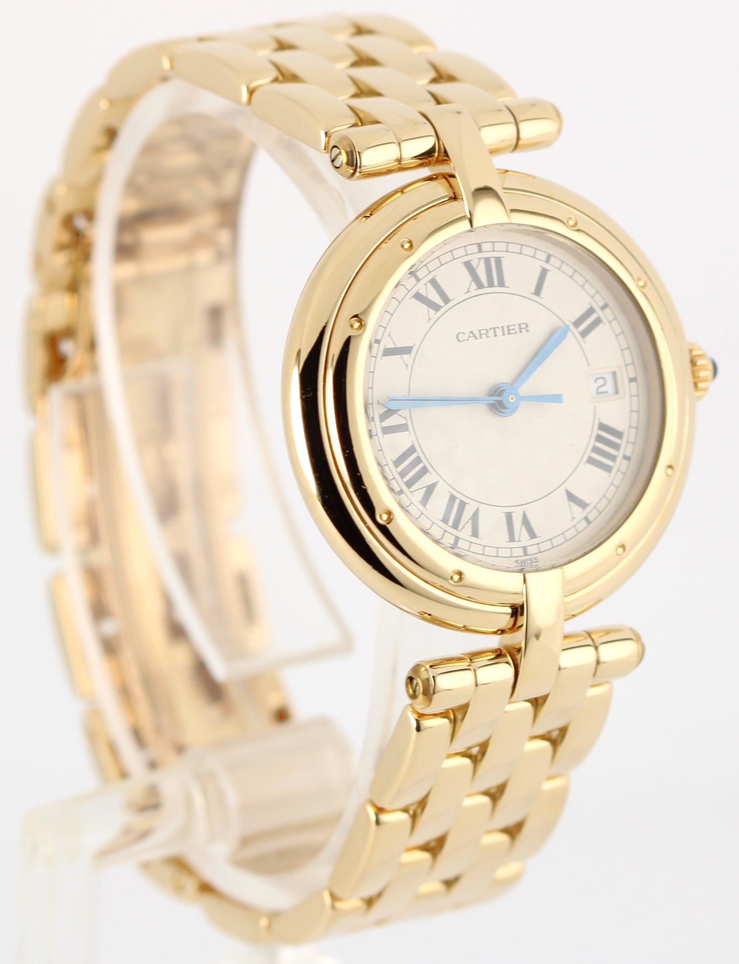 Cartier Panthere Vendome 18k Yellow Gold Silver Roman 30mm 883964 Quartz Watch