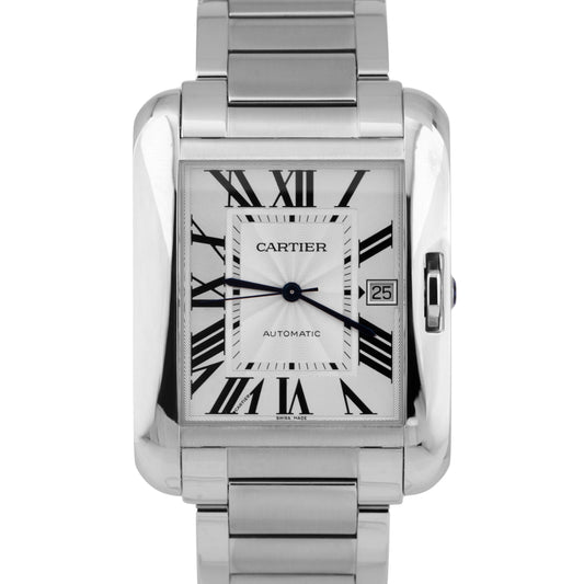MINT Cartier Tank Anglaise XL Silver Stainless Steel 37mm Automatic Watch 3507