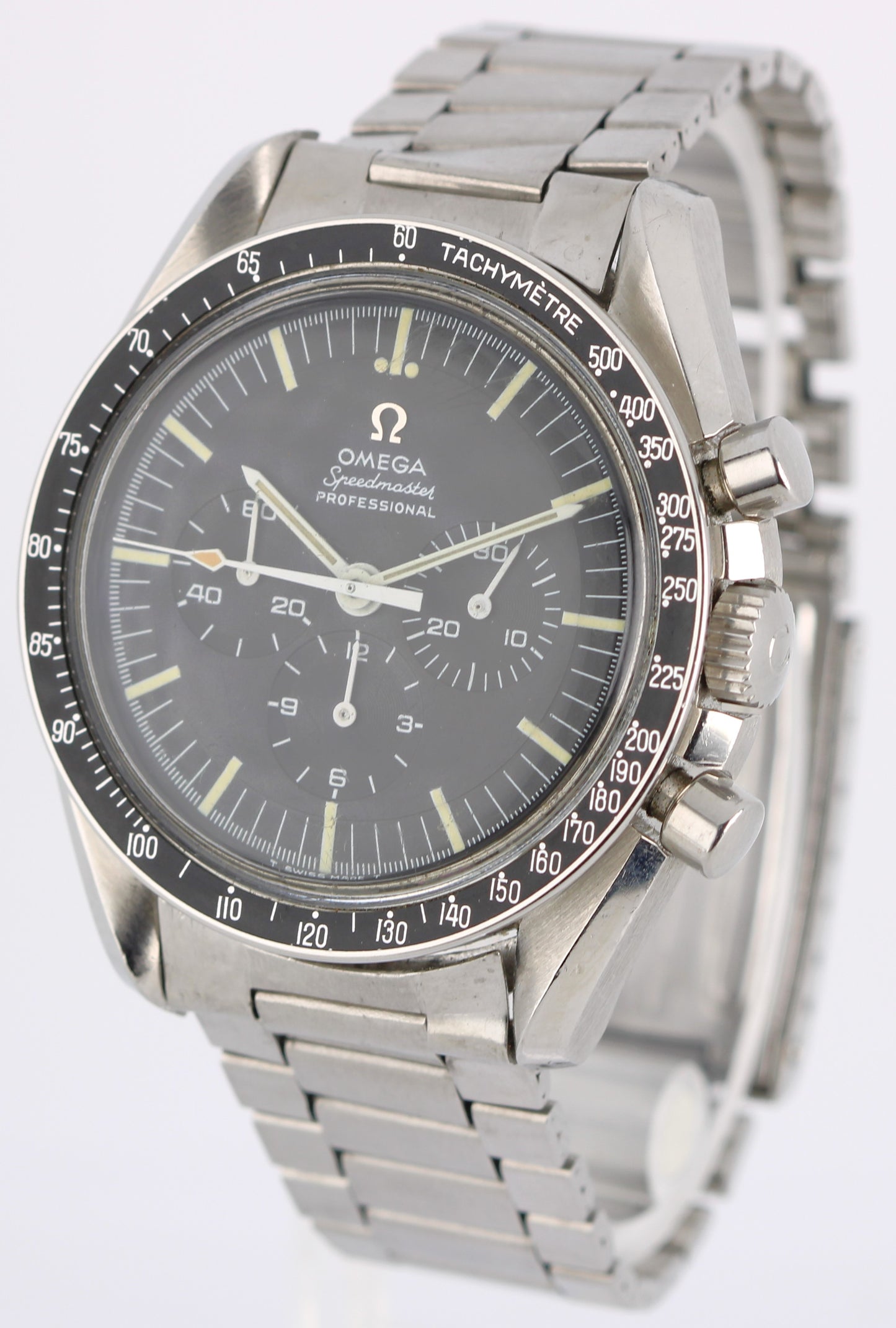 VINTAGE Omega Speedmaster Steel Black 42mm Applied Logo 145.022 MANUAL Watch