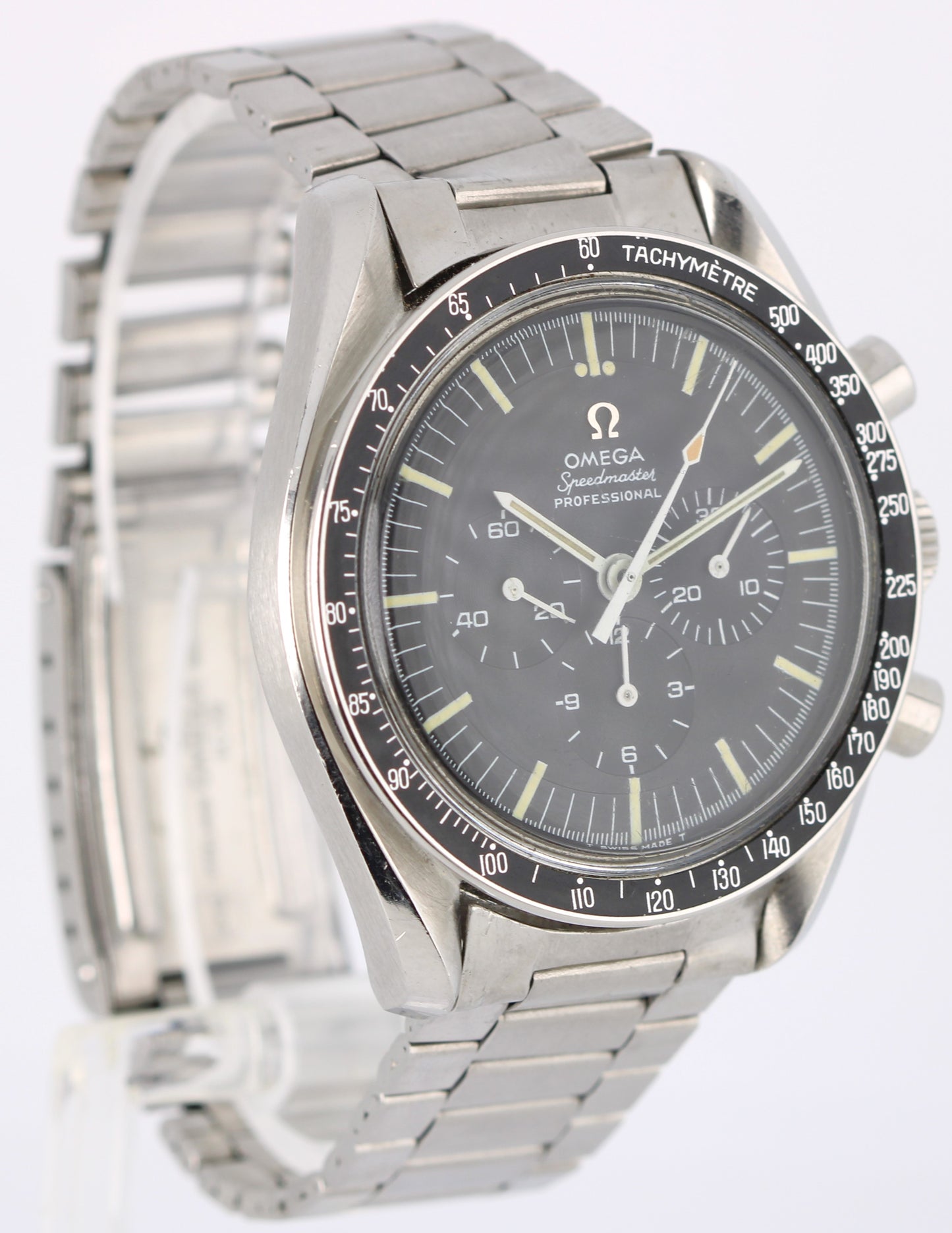 VINTAGE Omega Speedmaster Steel Black 42mm Applied Logo 145.022 MANUAL Watch